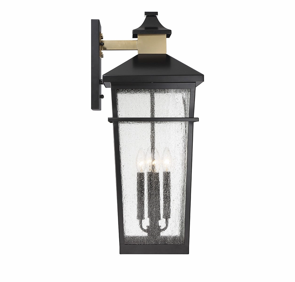 Kingsley Four Light Outdoor Wall Lantern Matte Black with Warm Brass
