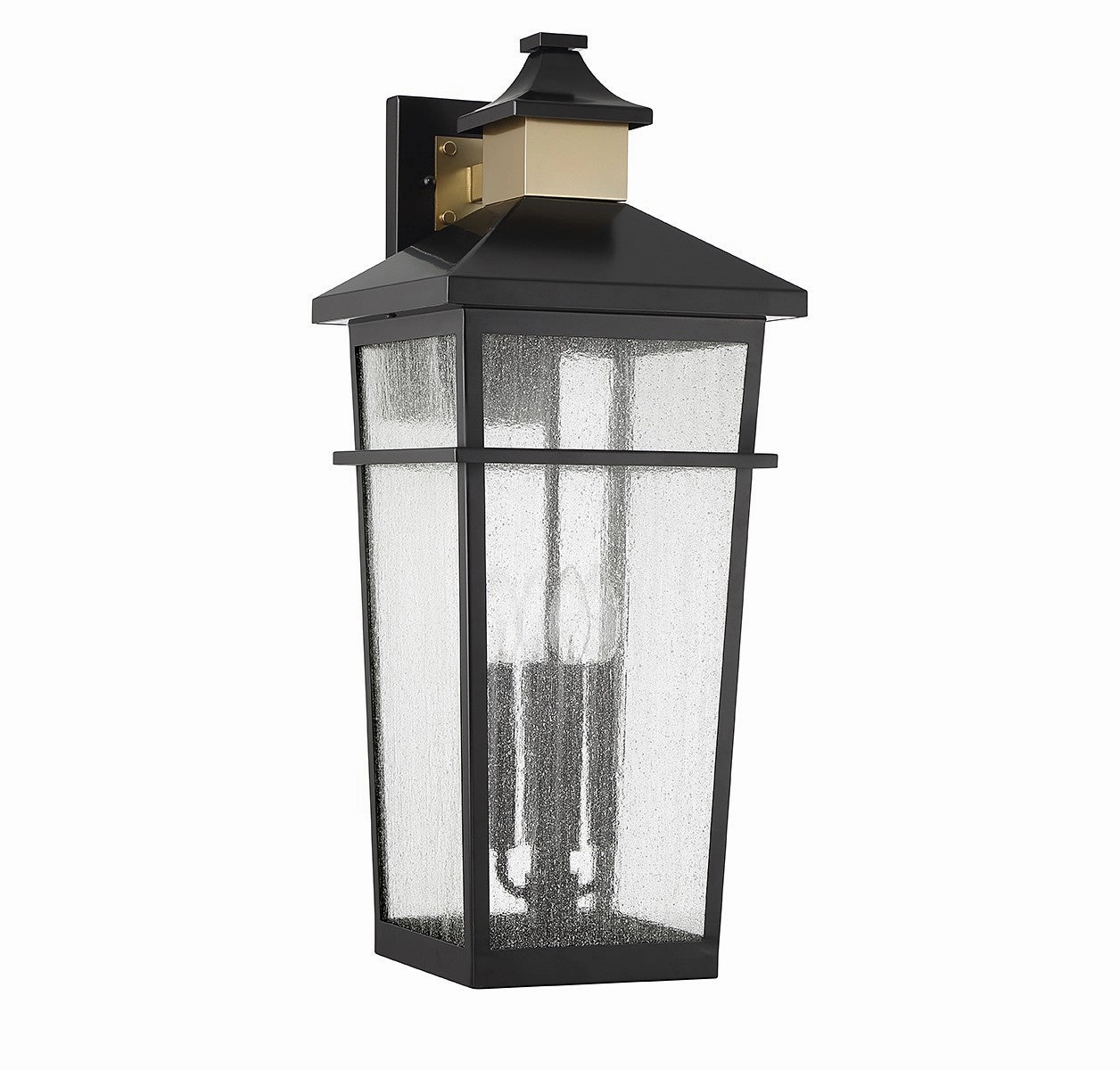 Kingsley Four Light Outdoor Wall Lantern Matte Black with Warm Brass