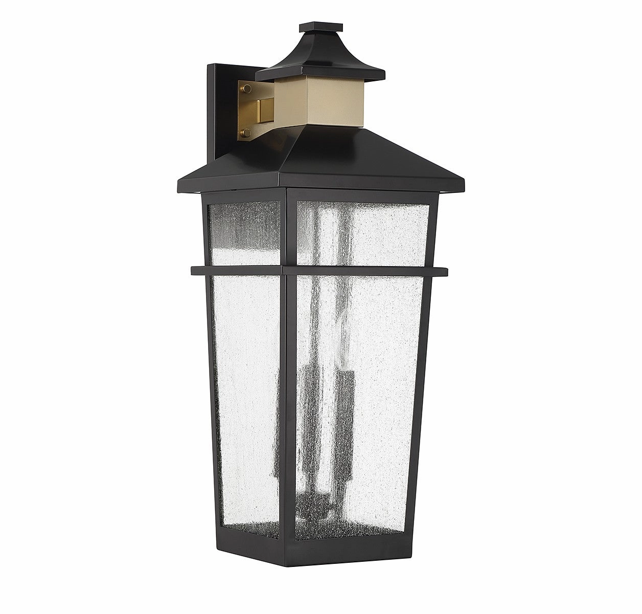 Kingsley Three Light Outdoor Wall Lantern Matte Black with Warm Brass