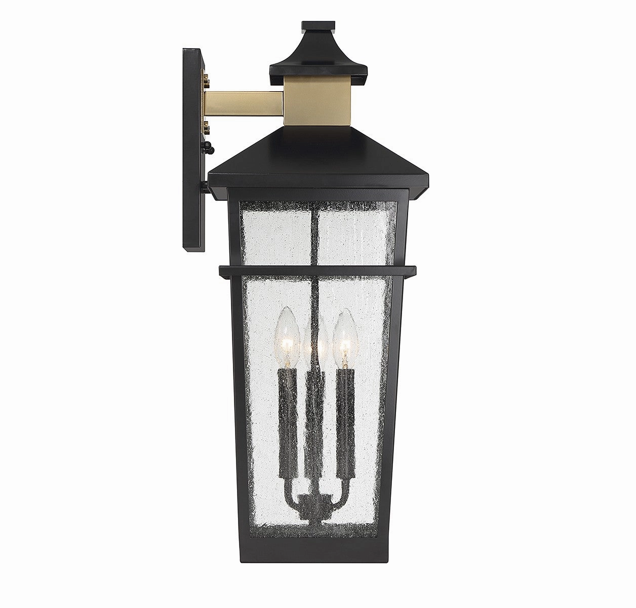 Kingsley Three Light Outdoor Wall Lantern Matte Black with Warm Brass