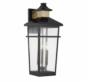 Kingsley Three Light Outdoor Wall Lantern Matte Black with Warm BrassOutdoor wall sconces with motion sensor
