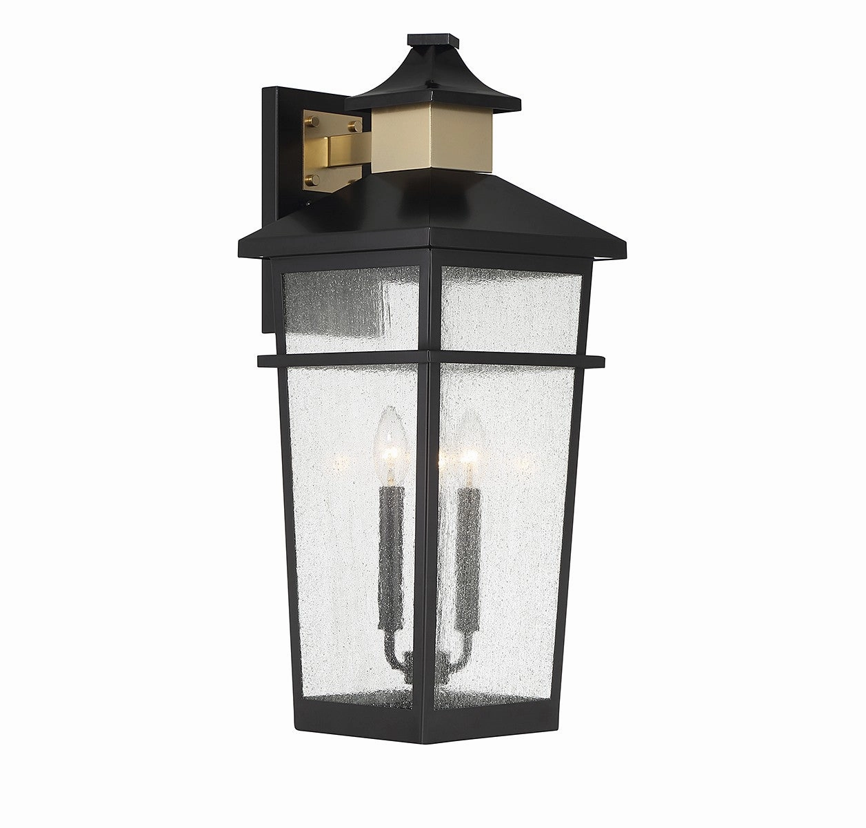 Kingsley Three Light Outdoor Wall Lantern Matte Black with Warm Brass