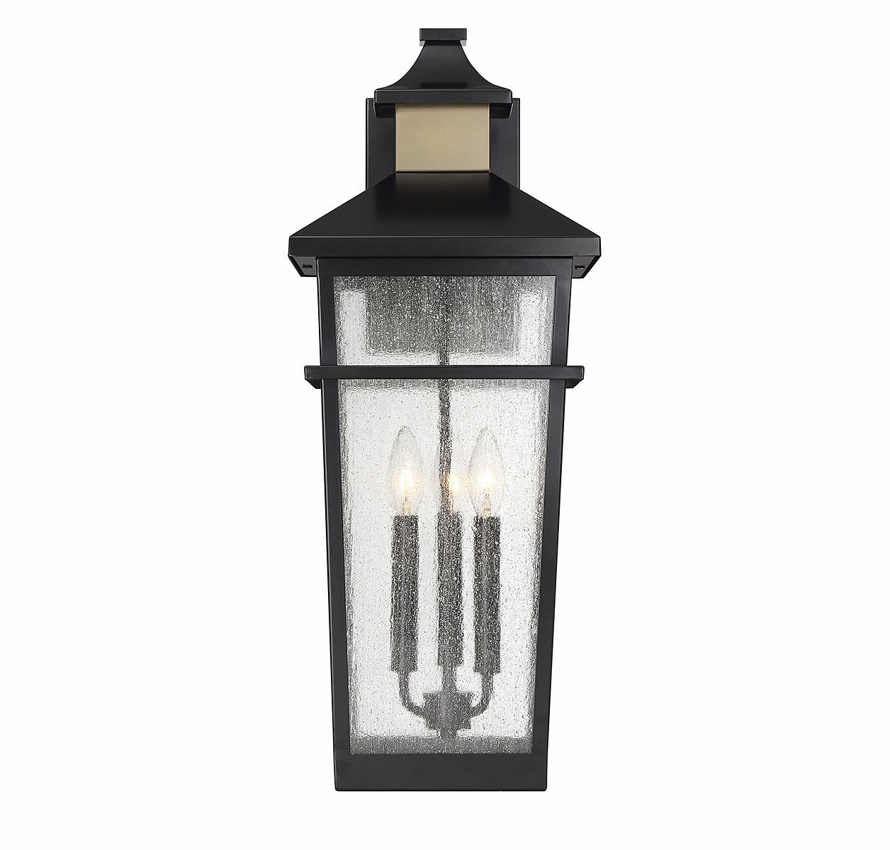 Kingsley Three Light Outdoor Wall Lantern Matte Black with Warm Brass