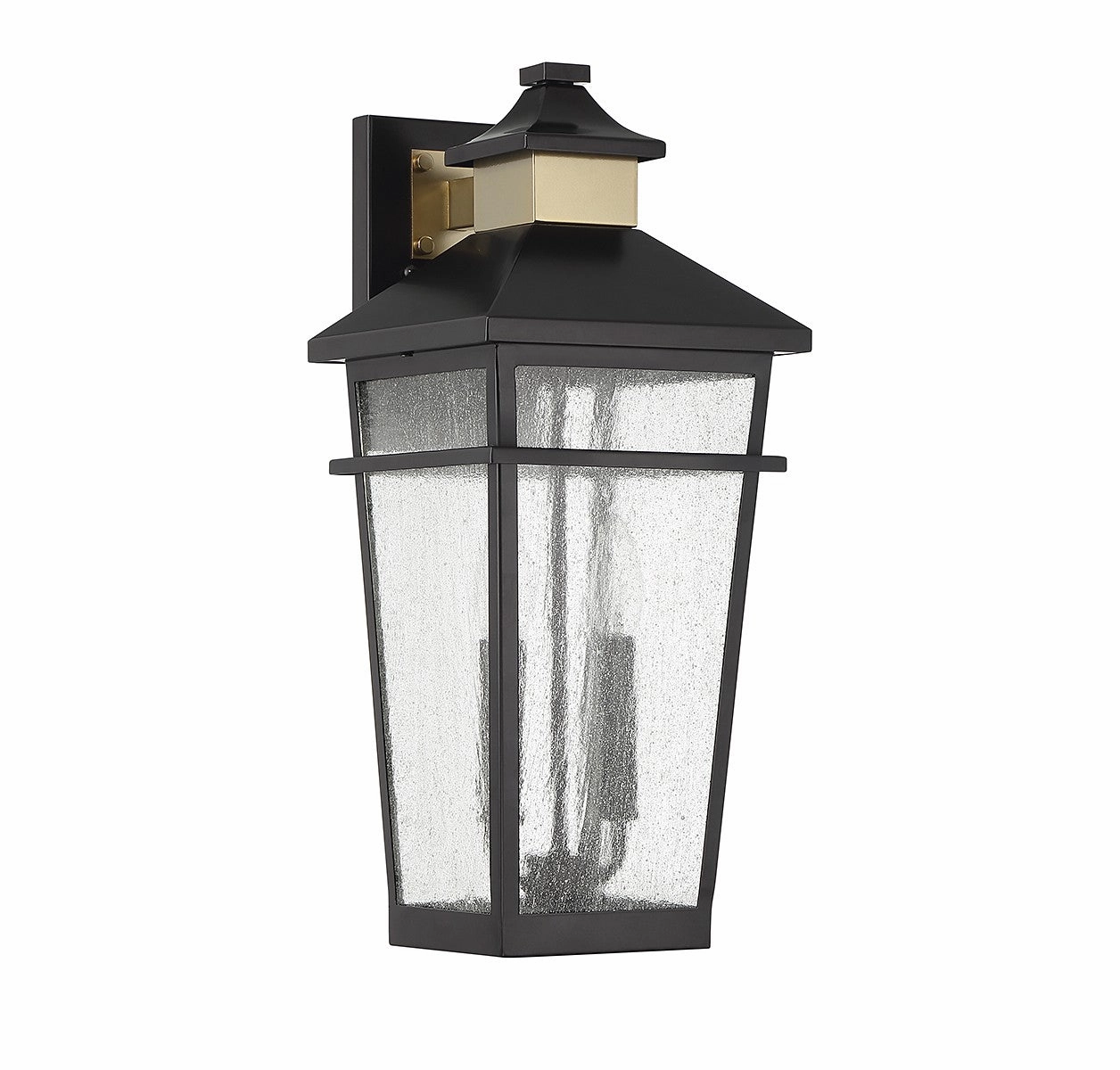 Kingsley Two Light Outdoor Wall Lantern Matte Black with Warm Brass