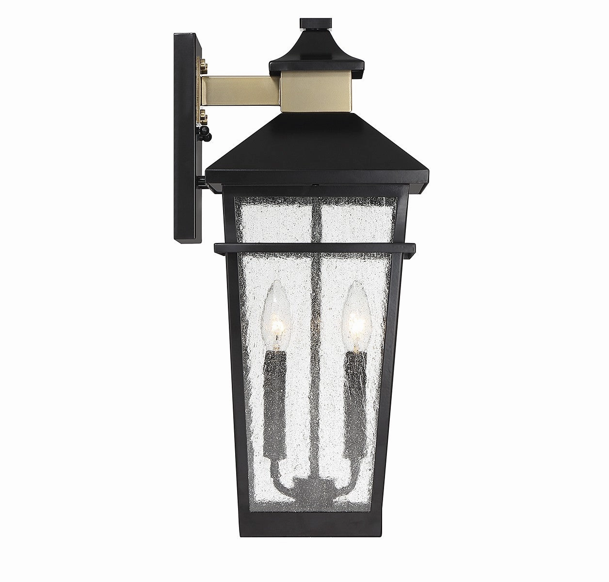 Kingsley Two Light Outdoor Wall Lantern Matte Black with Warm Brass