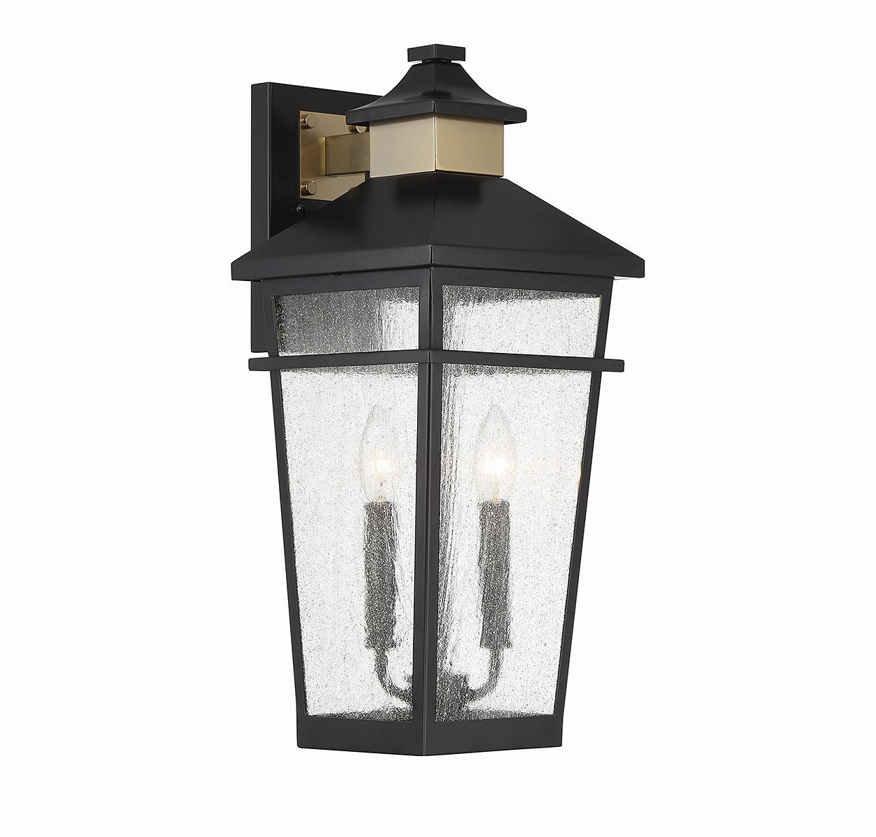 Kingsley Two Light Outdoor Wall Lantern Matte Black with Warm Brass