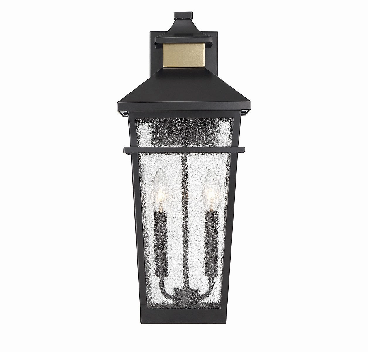 Kingsley Two Light Outdoor Wall Lantern Matte Black with Warm Brass