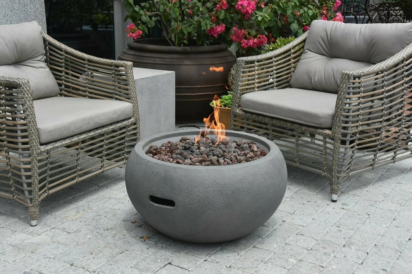 Kyushu Concrete Lava Stone Fire Pit (Modeno)  Propane
