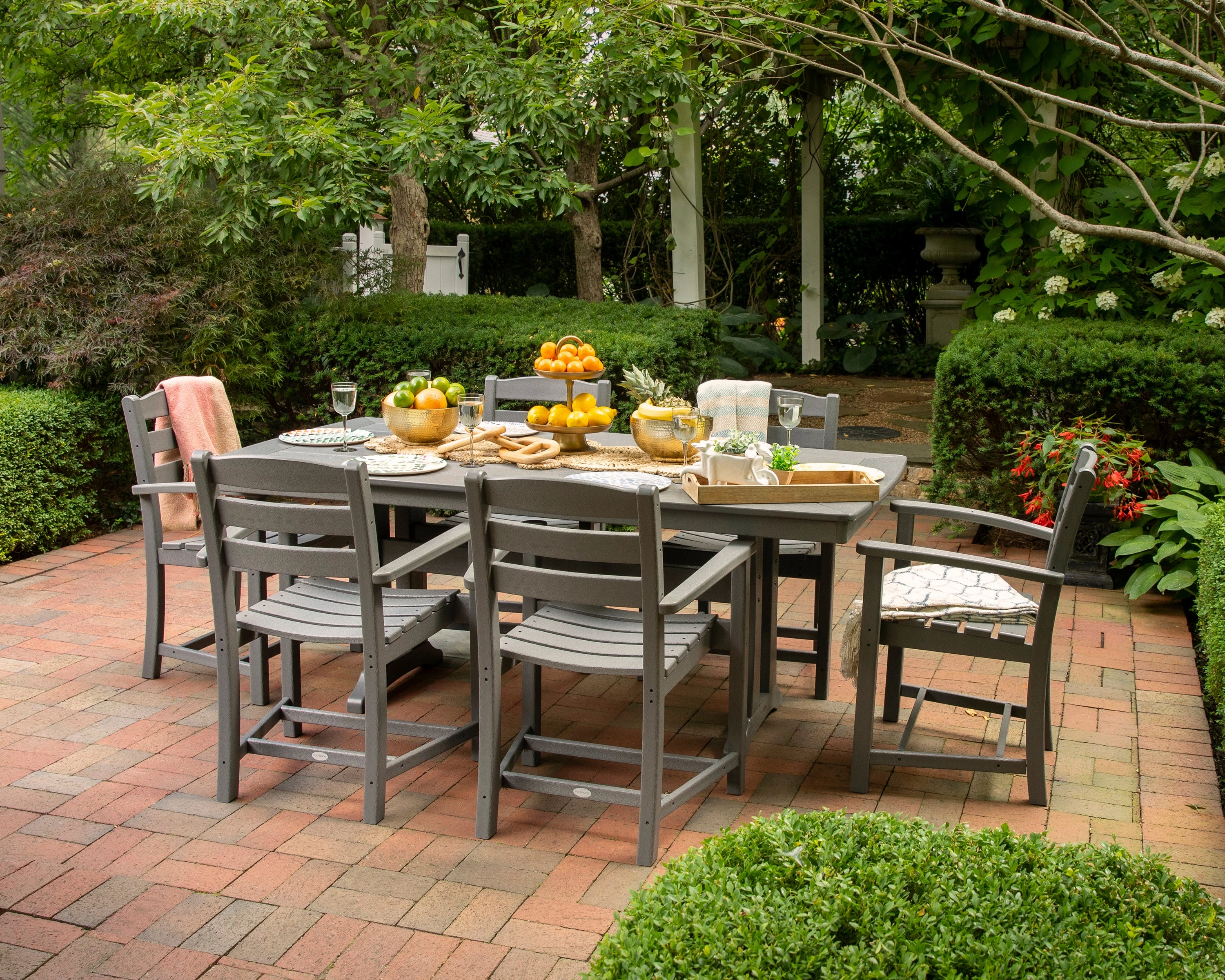 La Casa Caf 7-Piece Arm Chair Dining Set with Trestle Legs