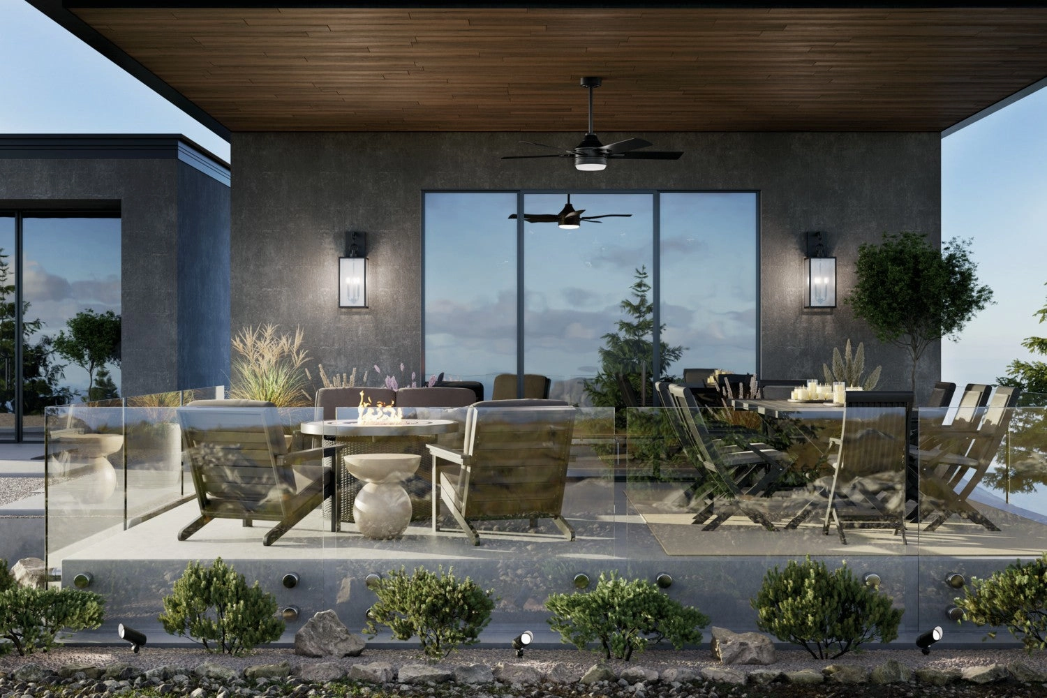 Lahden Three Light Outdoor Wall Mount Black