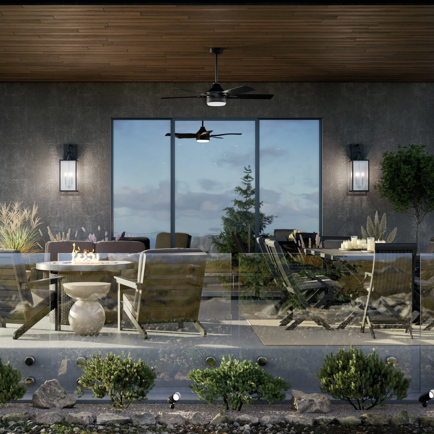 Lahden Three Light Outdoor Wall Mount Black
