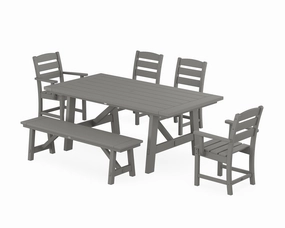 Lakeside 6-Piece Rustic Farmhouse Dining Set With Benchoutdoor patio furniture set