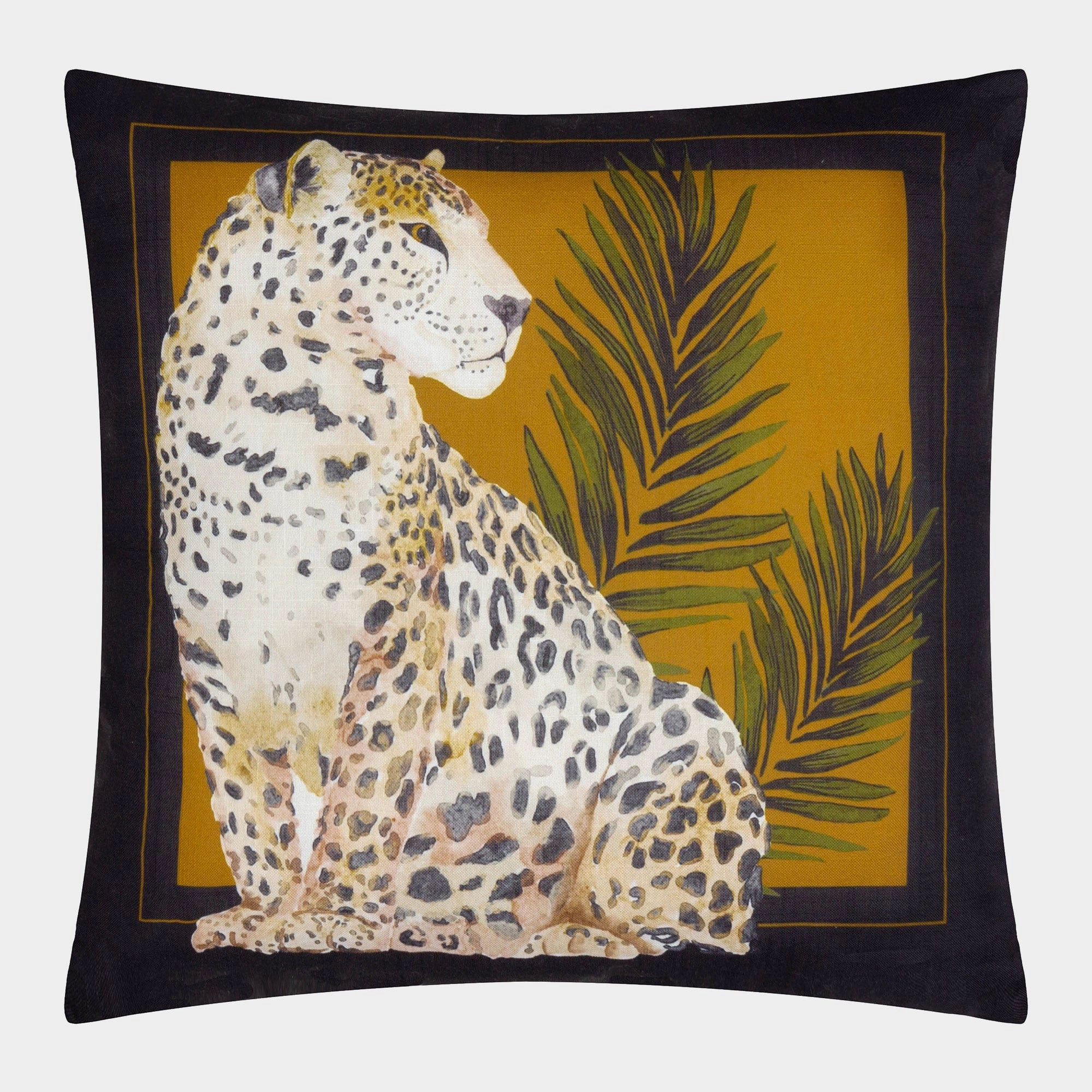 Leopardess - Black & Gold Printed Outdoor Cushion 50x50cmwaterproof outdoor throw pillow