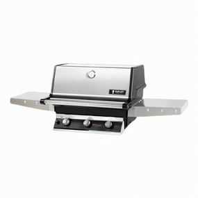 MHP Modern Home Products Stainless Steel Tri-Burn Gas Grill Head With 2 Shelves T3G4DD stainless steel BBQ grill with side table