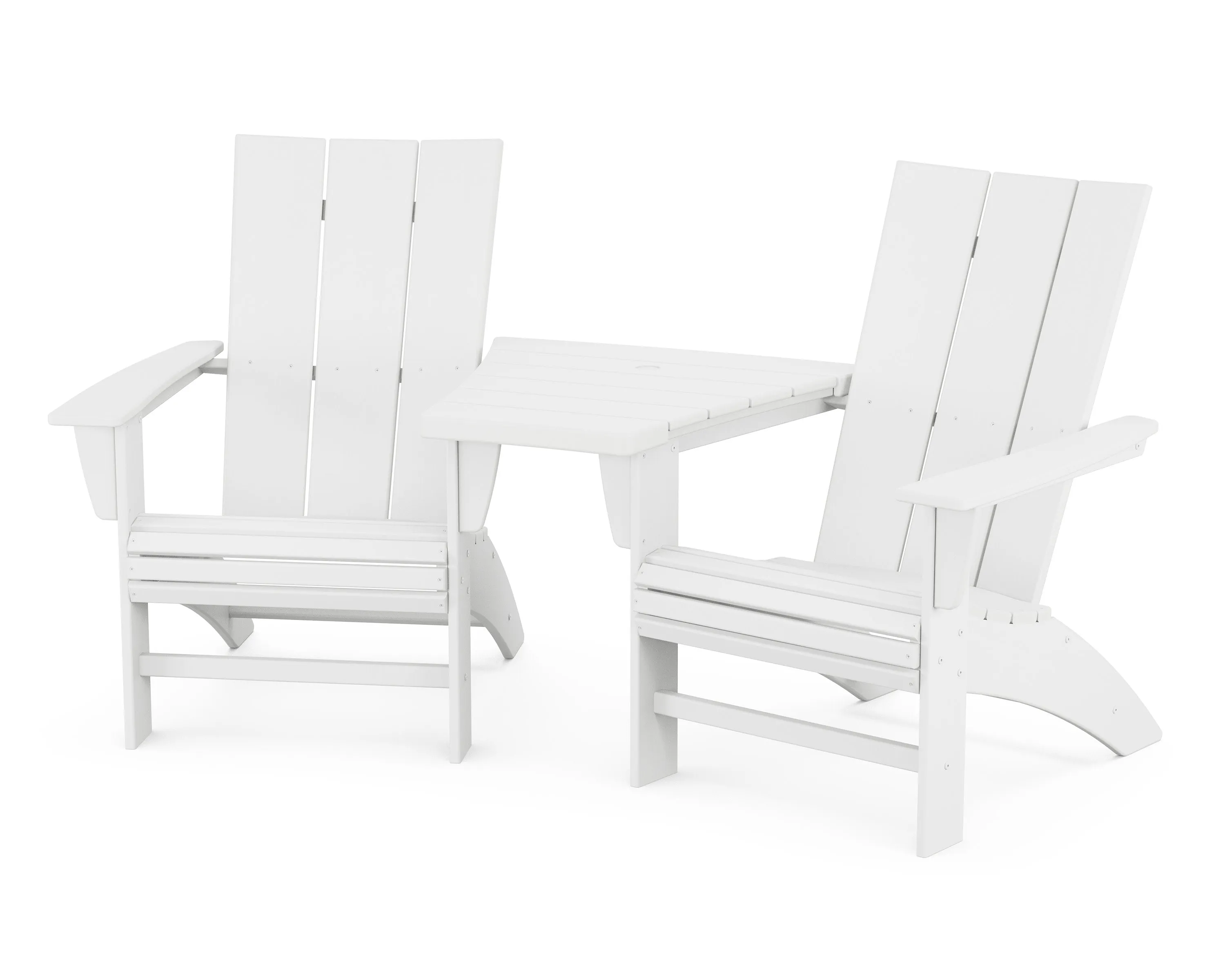 Modern 3-Piece Curveback Adirondack Set with Angled Connecting Table