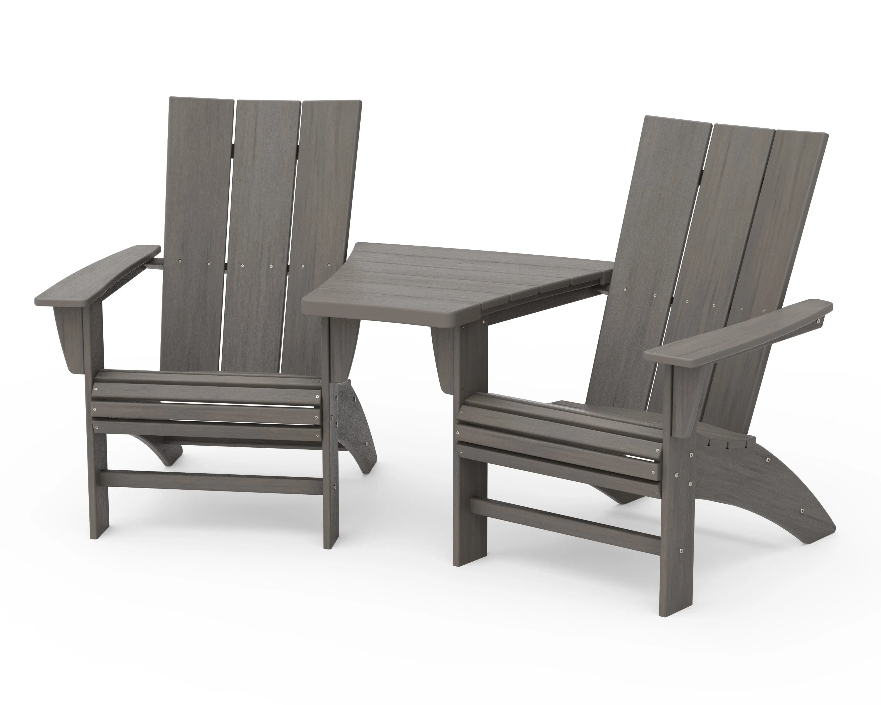 Modern 3-Piece Curveback Adirondack Set with Angled Connecting Table