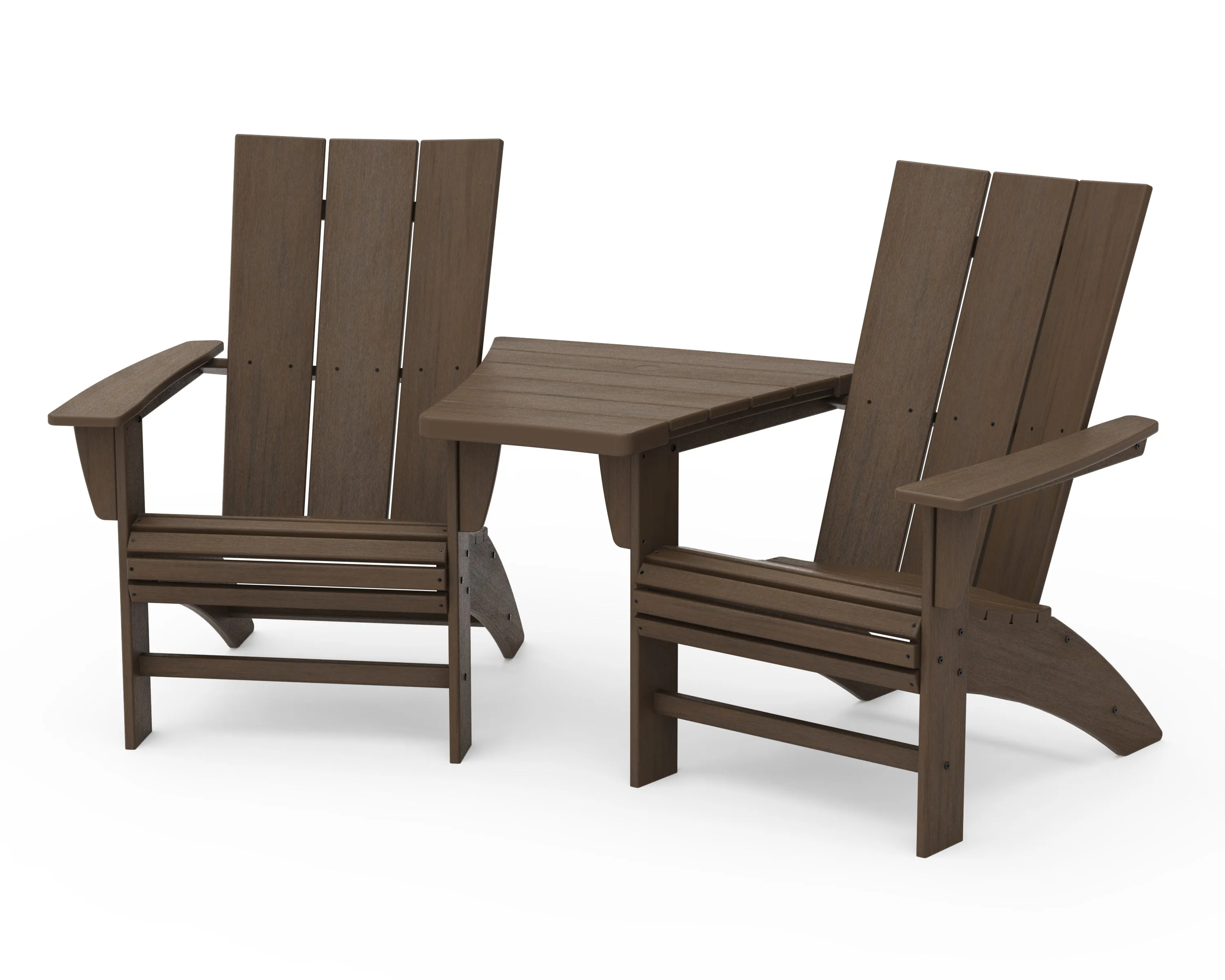 Modern 3-Piece Curveback Adirondack Set with Angled Connecting Table