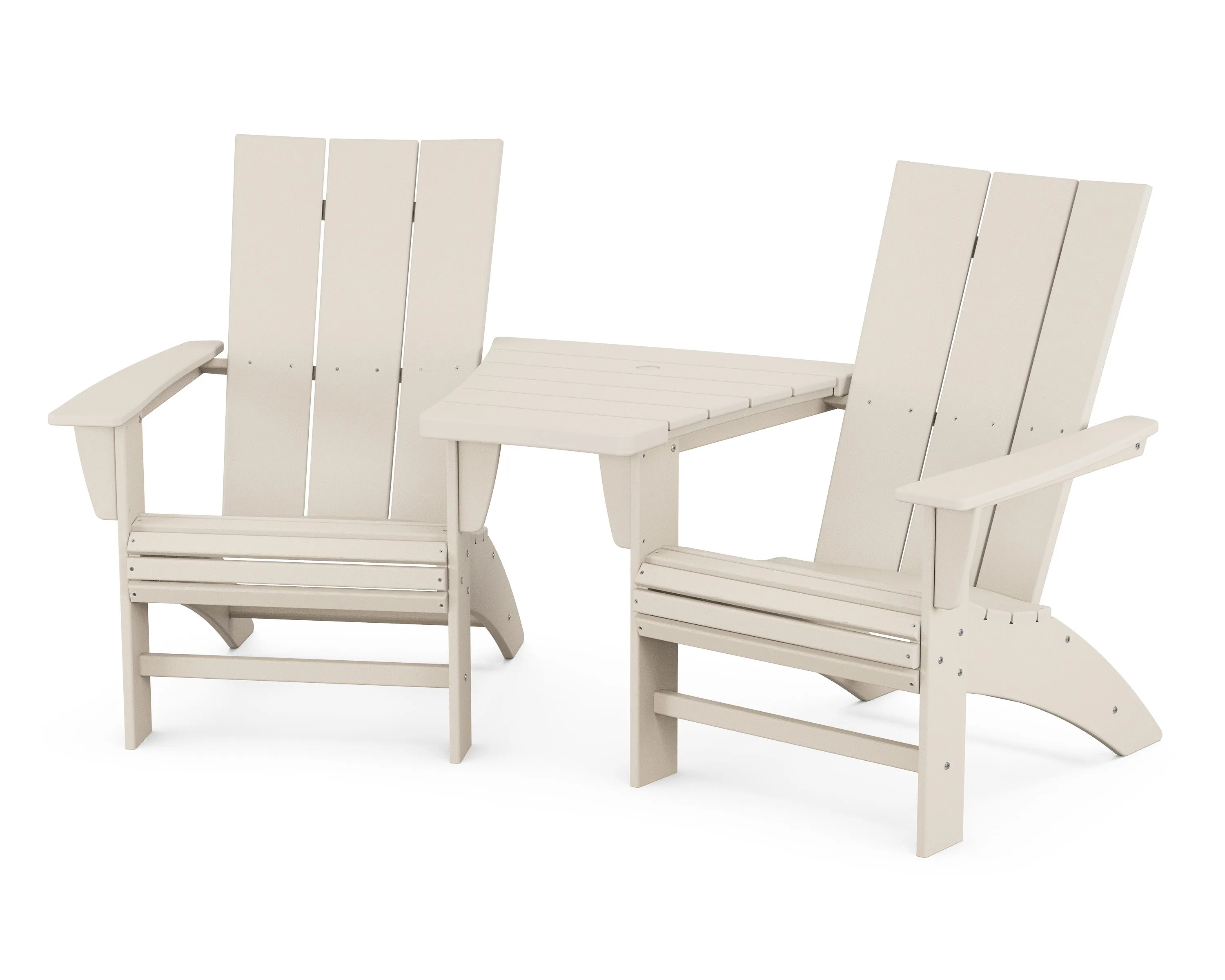 Modern 3-Piece Curveback Adirondack Set with Angled Connecting Table