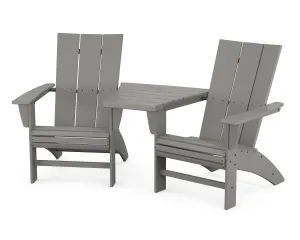 Modern 3-Piece Curveback Adirondack Set with Angled Connecting Tableoutdoor patio dining furniture set