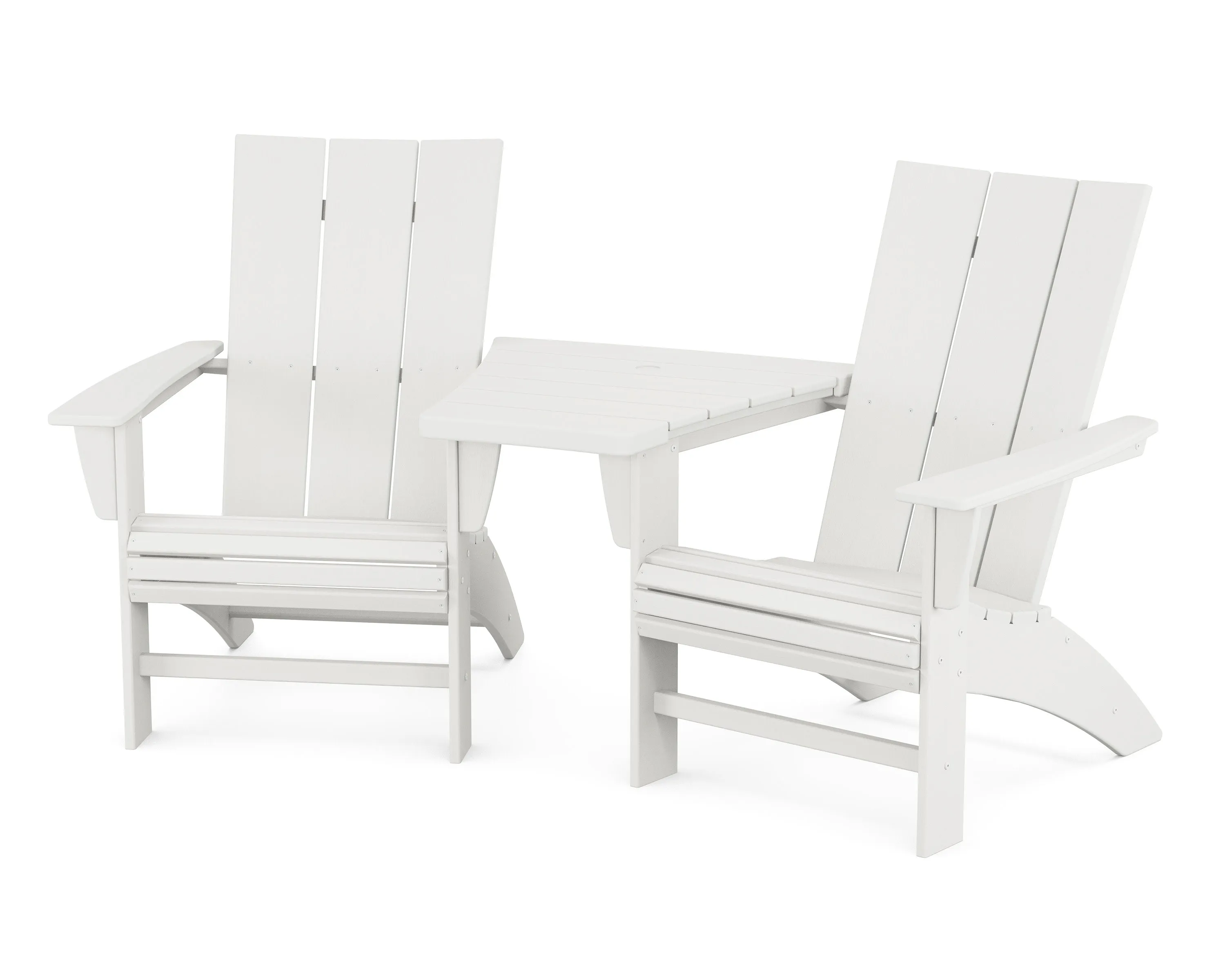 Modern 3-Piece Curveback Adirondack Set with Angled Connecting Table