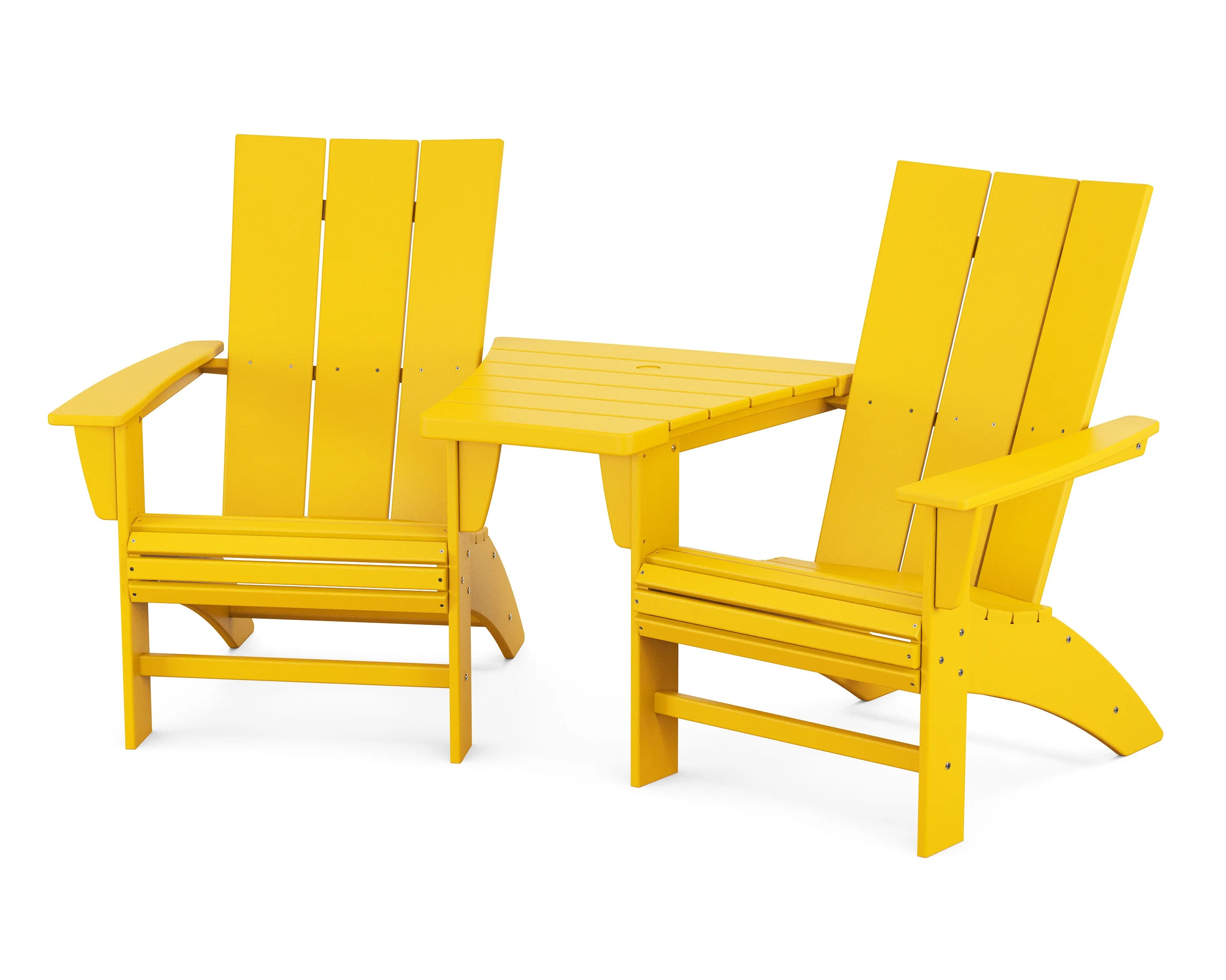 Modern 3-Piece Curveback Adirondack Set with Angled Connecting Table