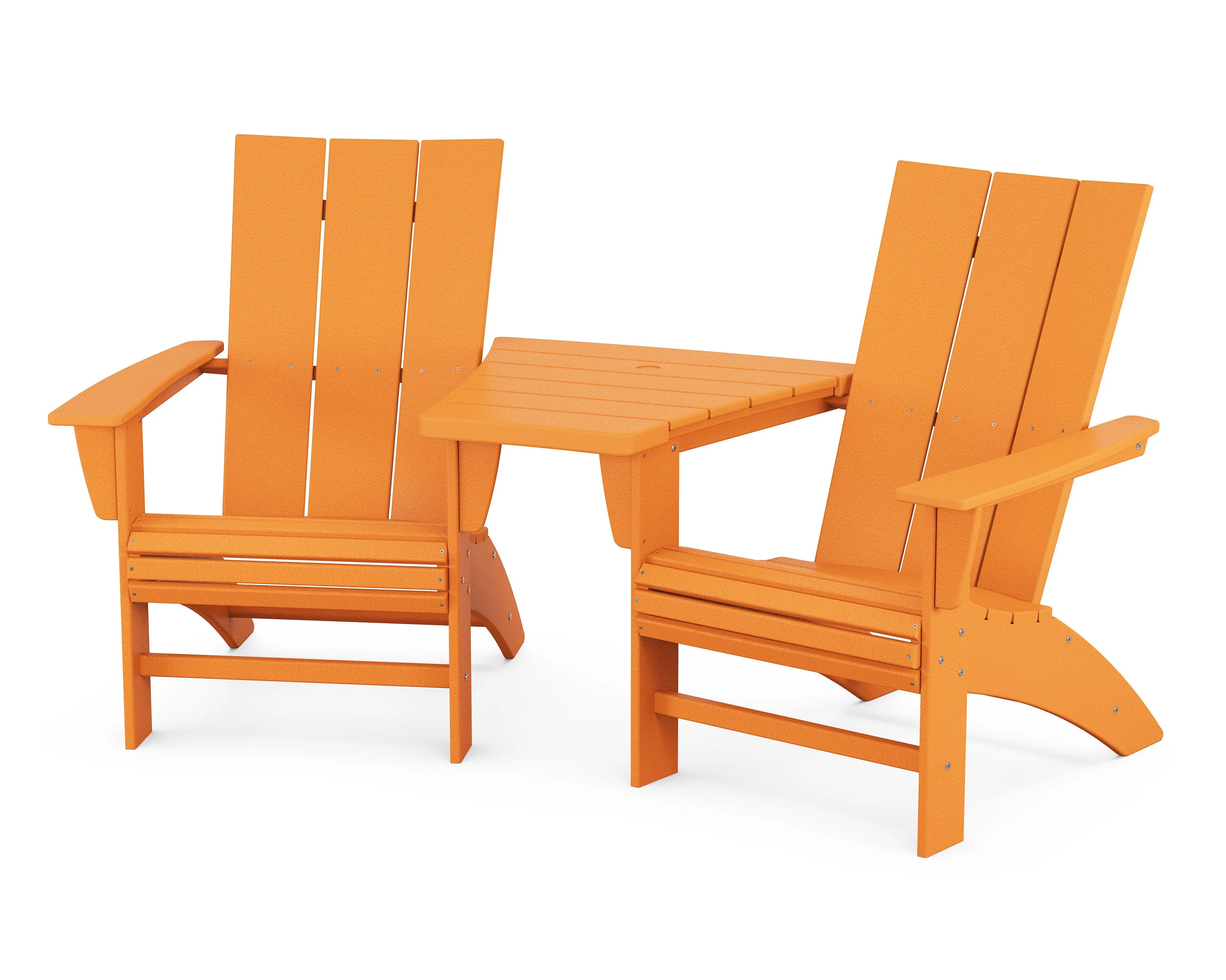 Modern 3-Piece Curveback Adirondack Set with Angled Connecting Table