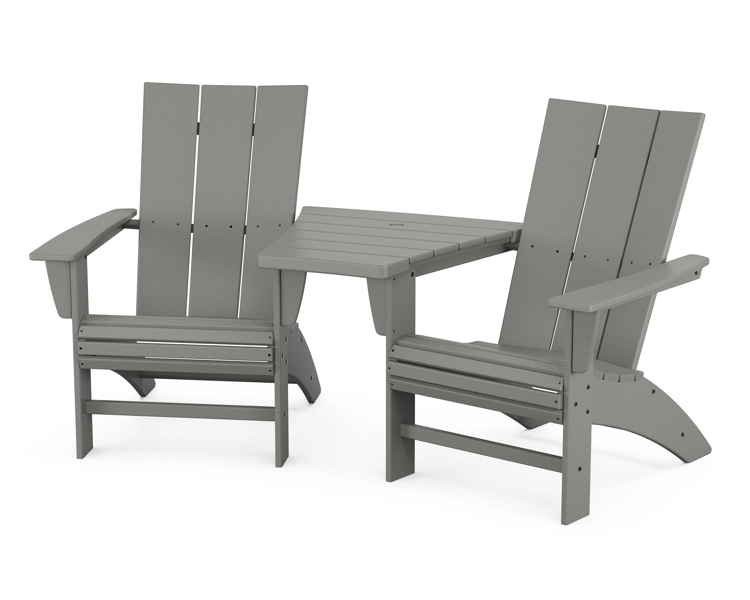 Modern 3-Piece Curveback Adirondack Set with Angled Connecting Tableoutdoor patio dining furniture set