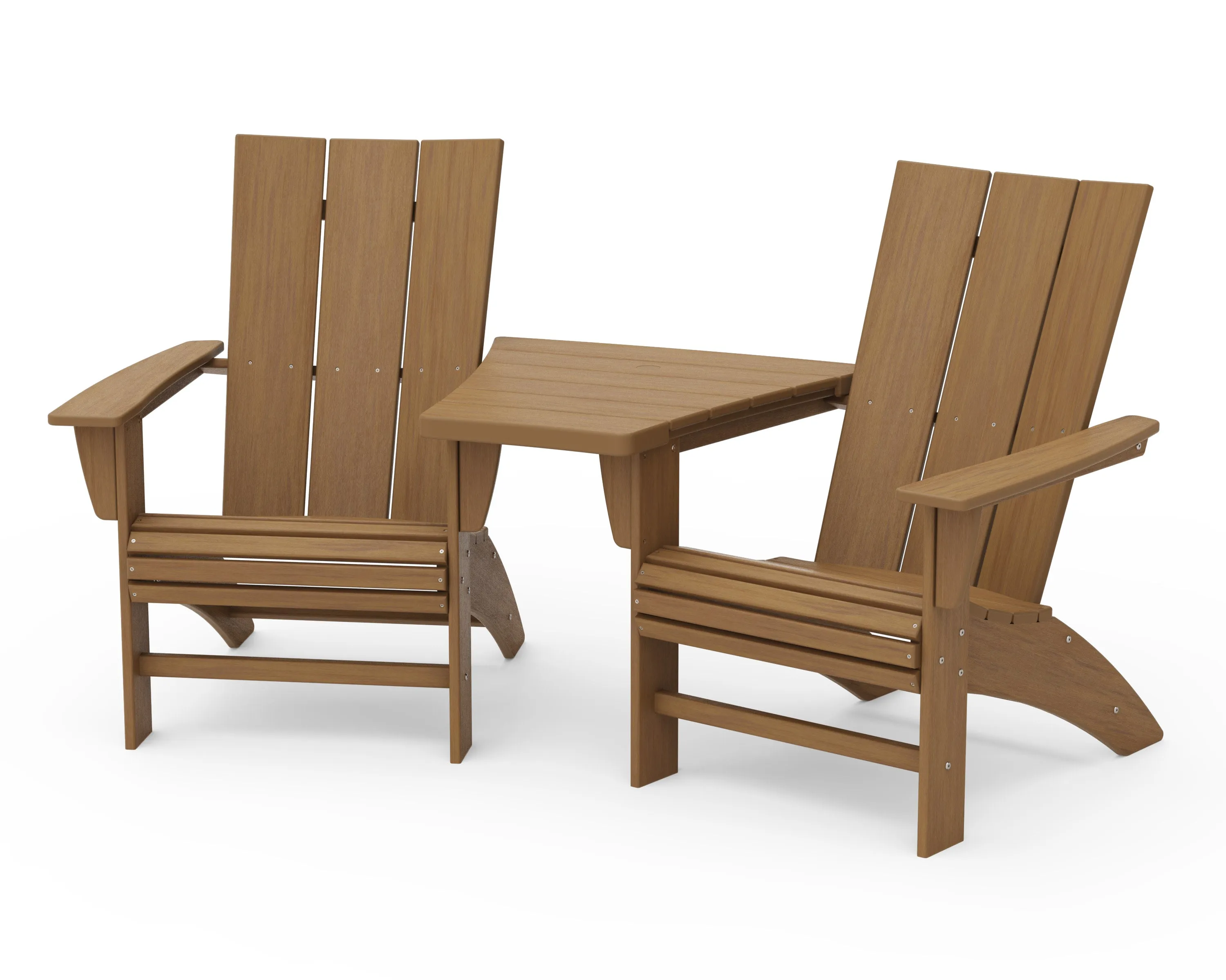 Modern 3-Piece Curveback Adirondack Set with Angled Connecting Table