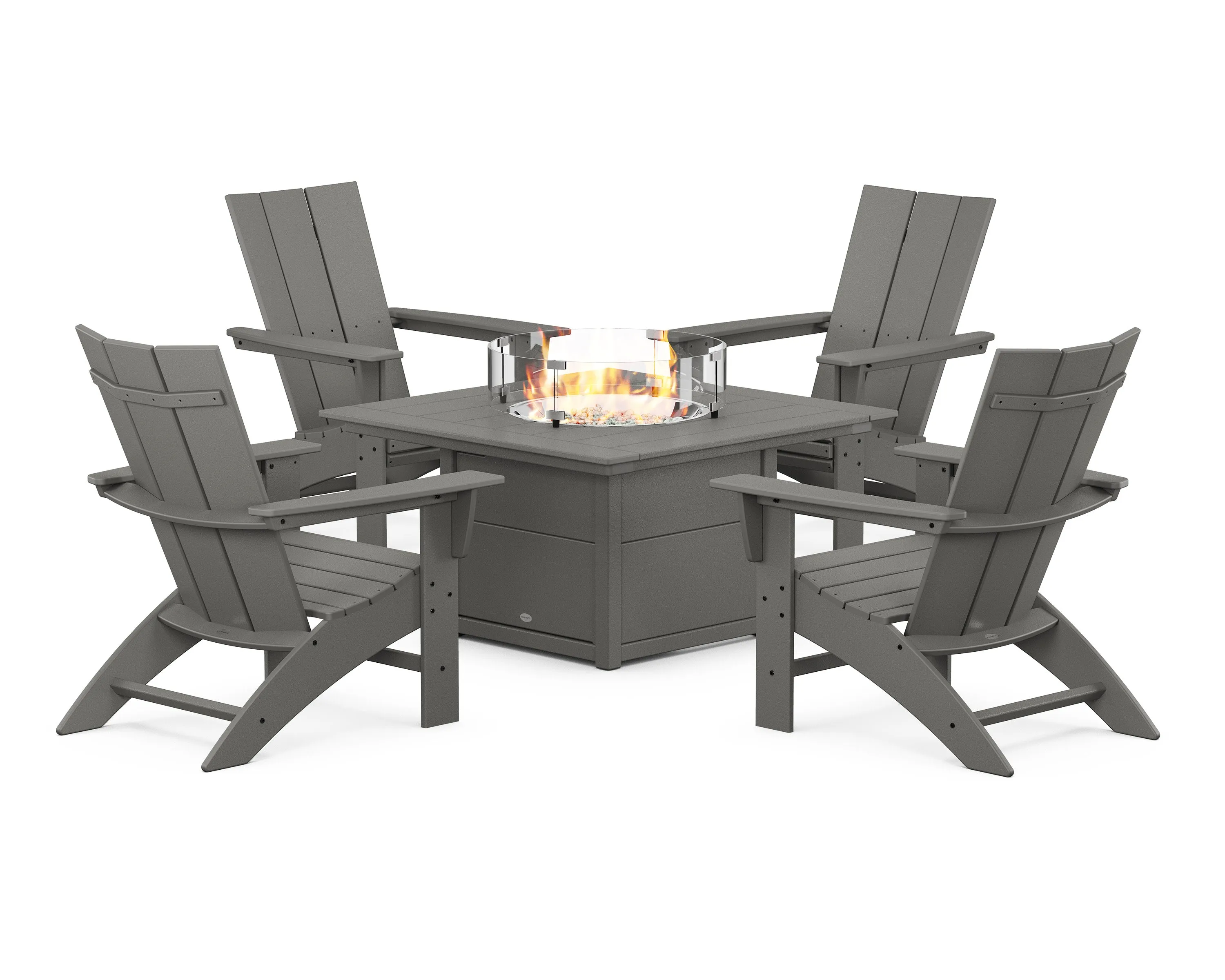 Modern Curveback Adirondack 5-Piece Conversation Set with Fire Pit Tableoutdoor patio dining furniture set