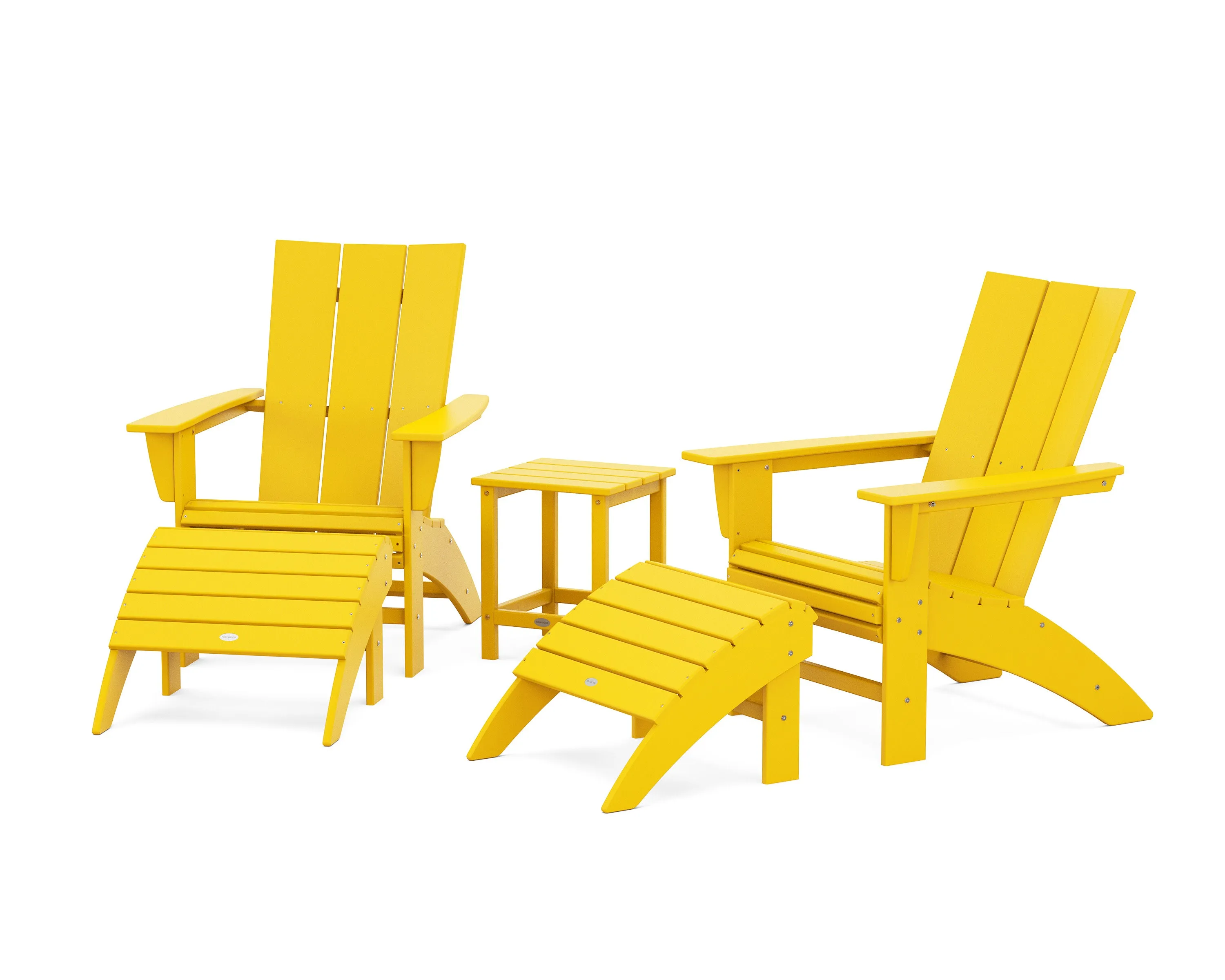 Modern Curveback Adirondack Chair 5-Piece Set with Ottomans and 18" Side Table