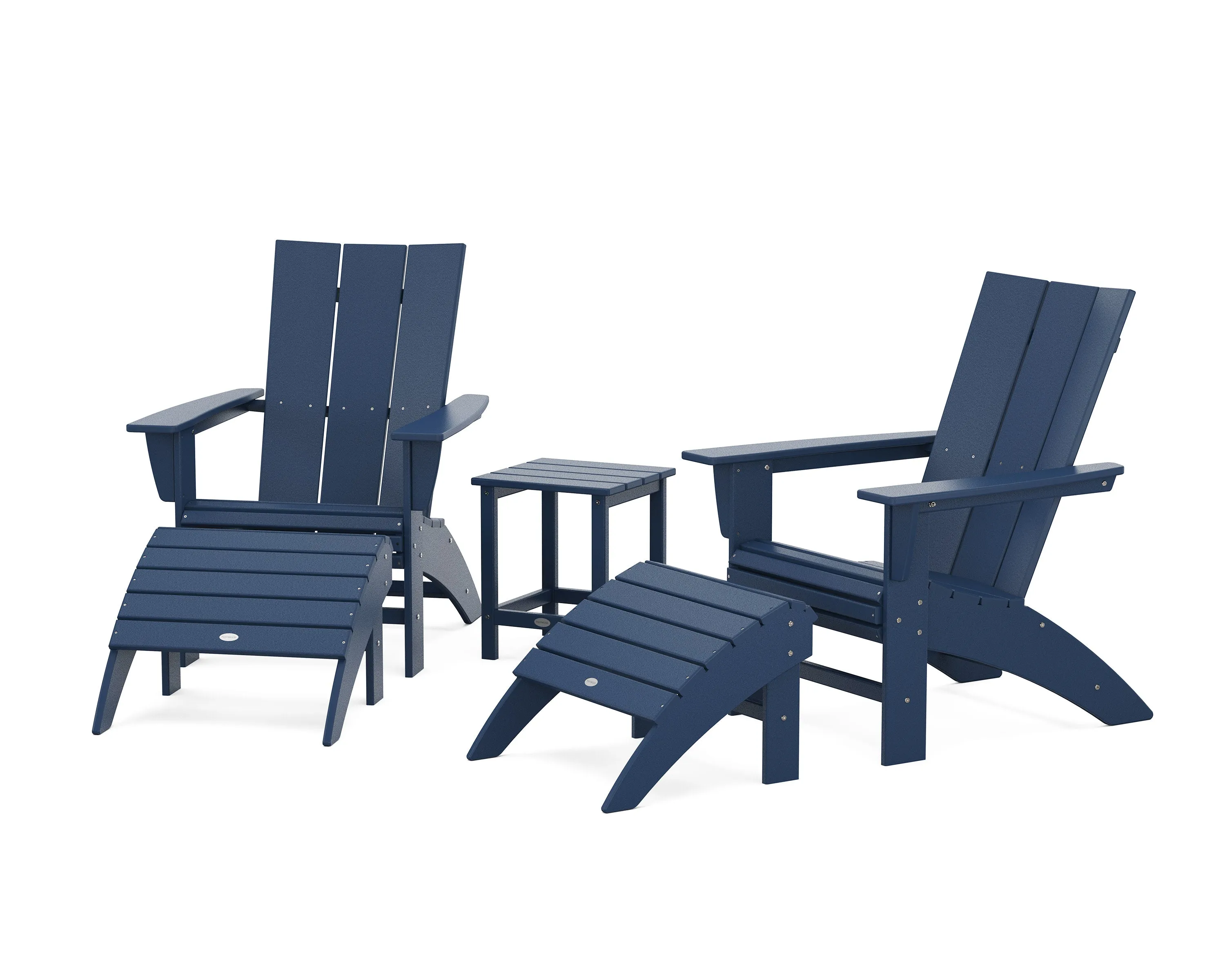 Modern Curveback Adirondack Chair 5-Piece Set with Ottomans and 18" Side Table