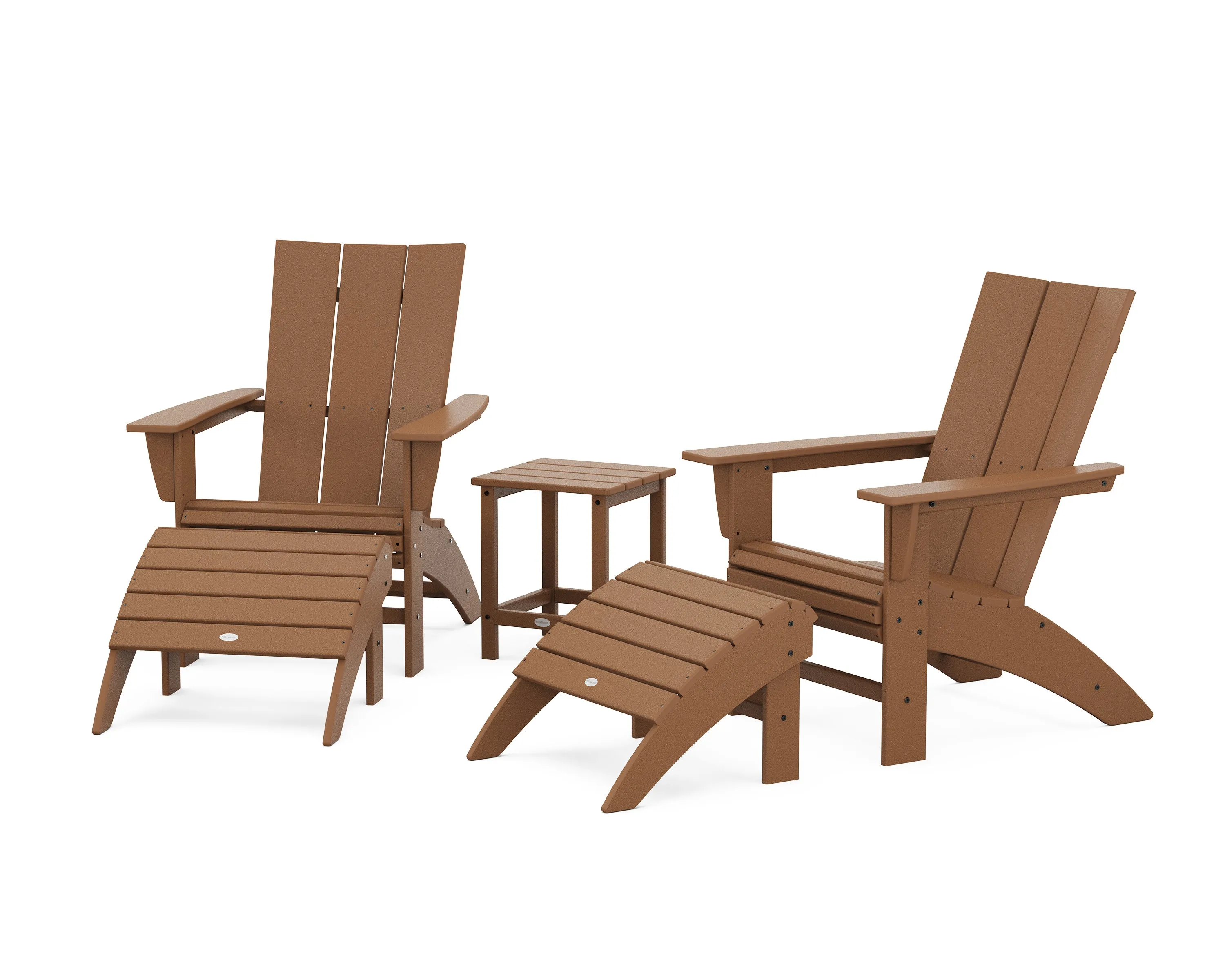 Modern Curveback Adirondack Chair 5-Piece Set with Ottomans and 18" Side Table