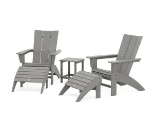Modern Curveback Adirondack Chair 5-Piece Set with Ottomans and 18" Side Tableoutdoor patio dining furniture set