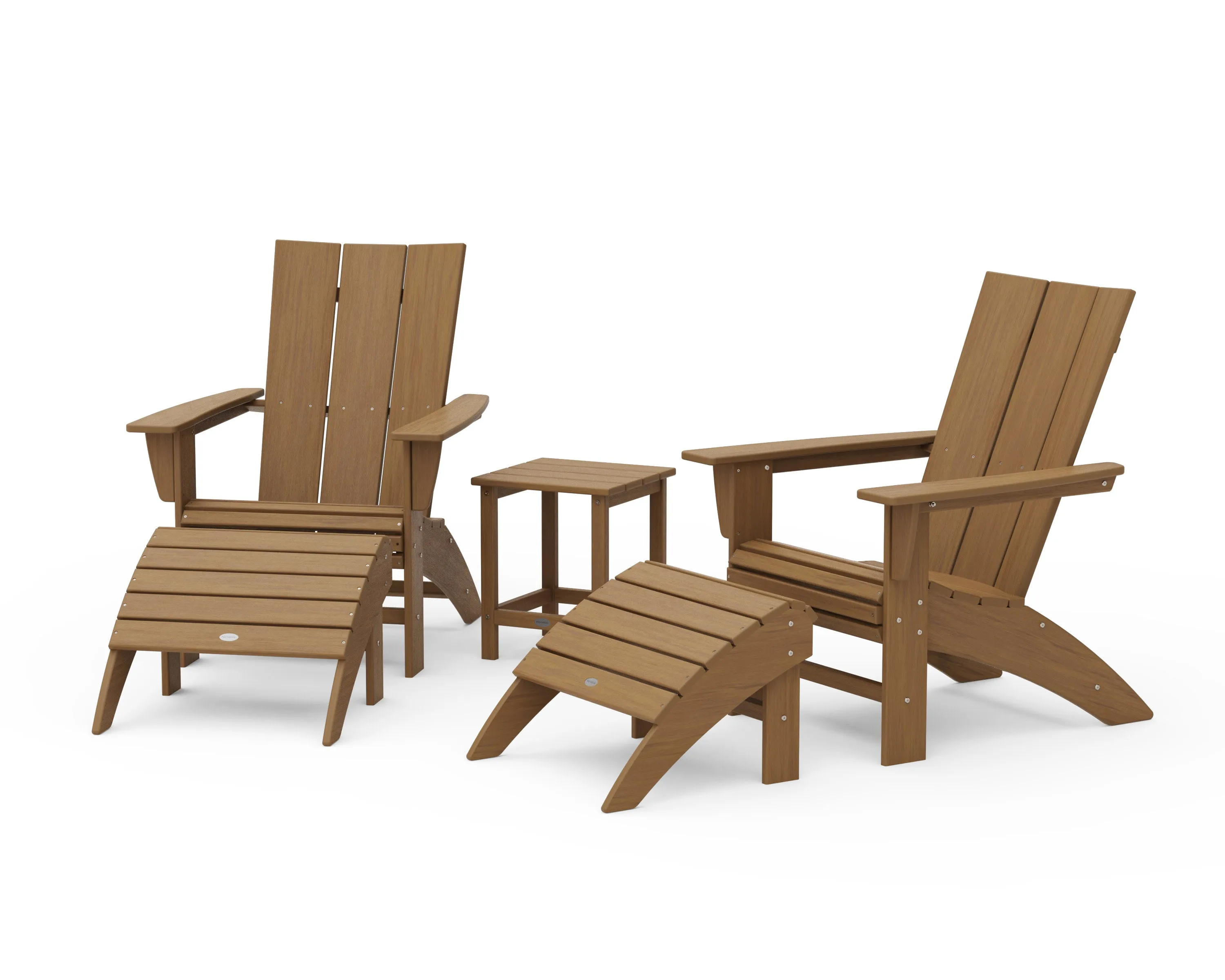 Modern Curveback Adirondack Chair 5-Piece Set with Ottomans and 18" Side Table