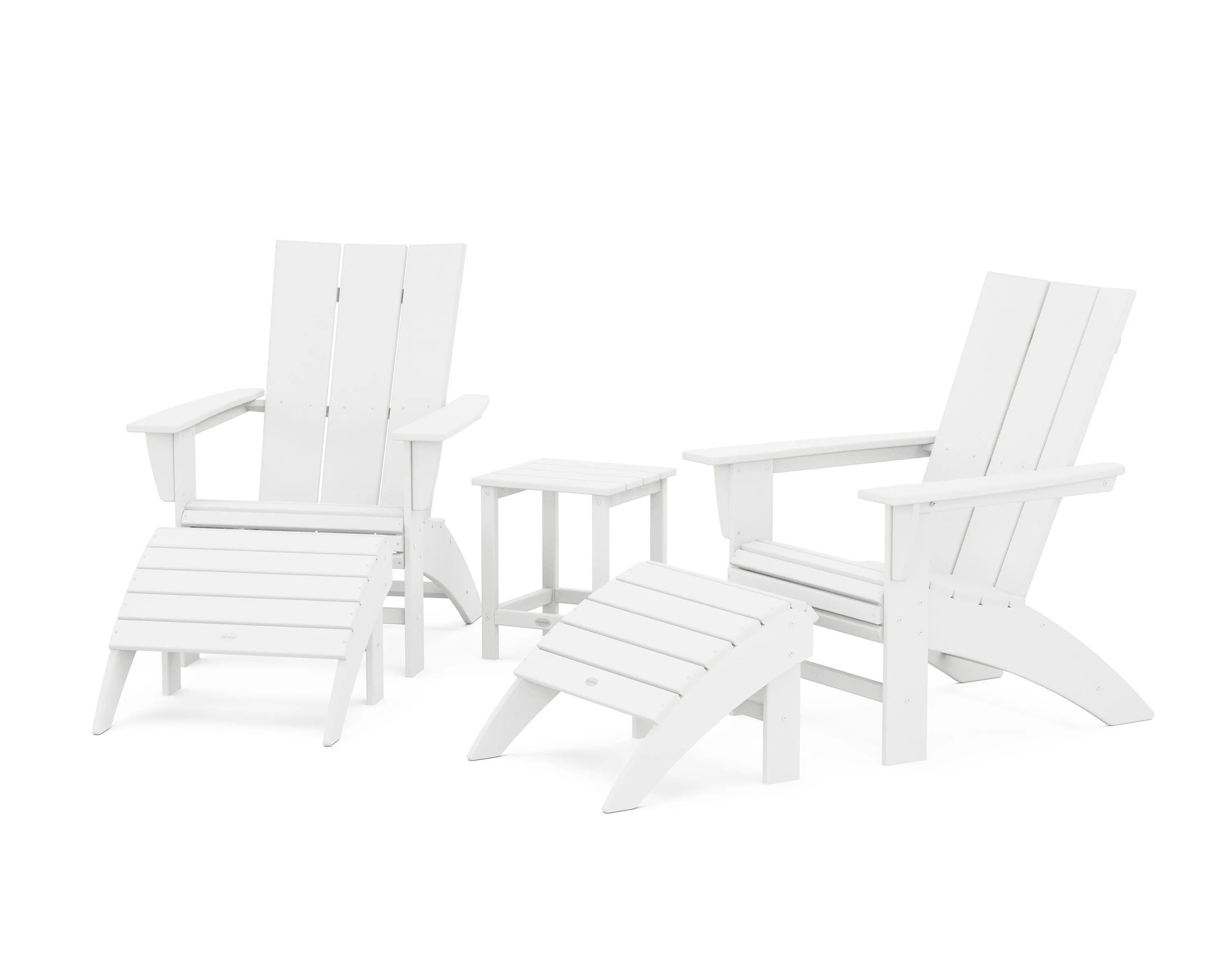 Modern Curveback Adirondack Chair 5-Piece Set with Ottomans and 18" Side Table