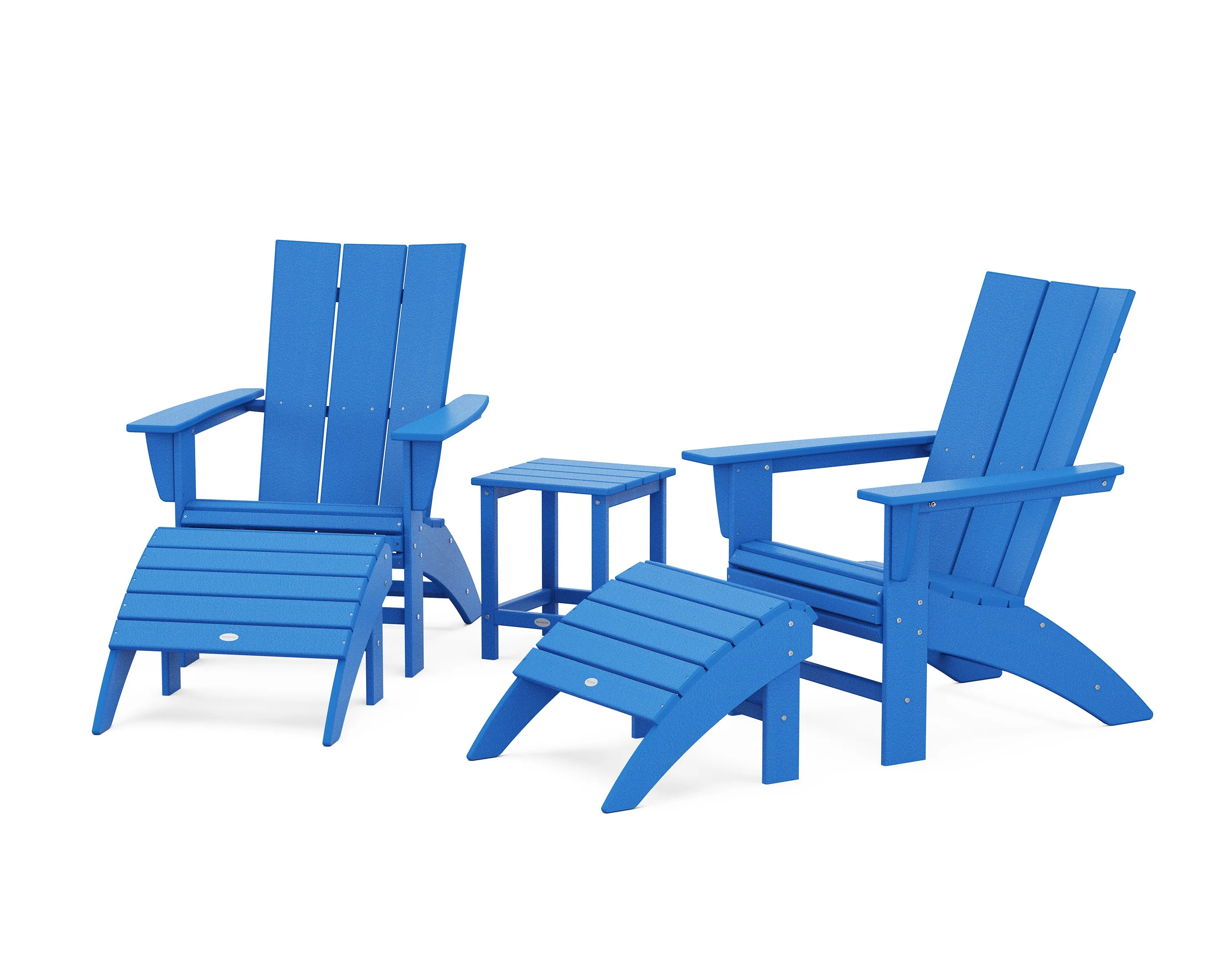Modern Curveback Adirondack Chair 5-Piece Set with Ottomans and 18" Side Table