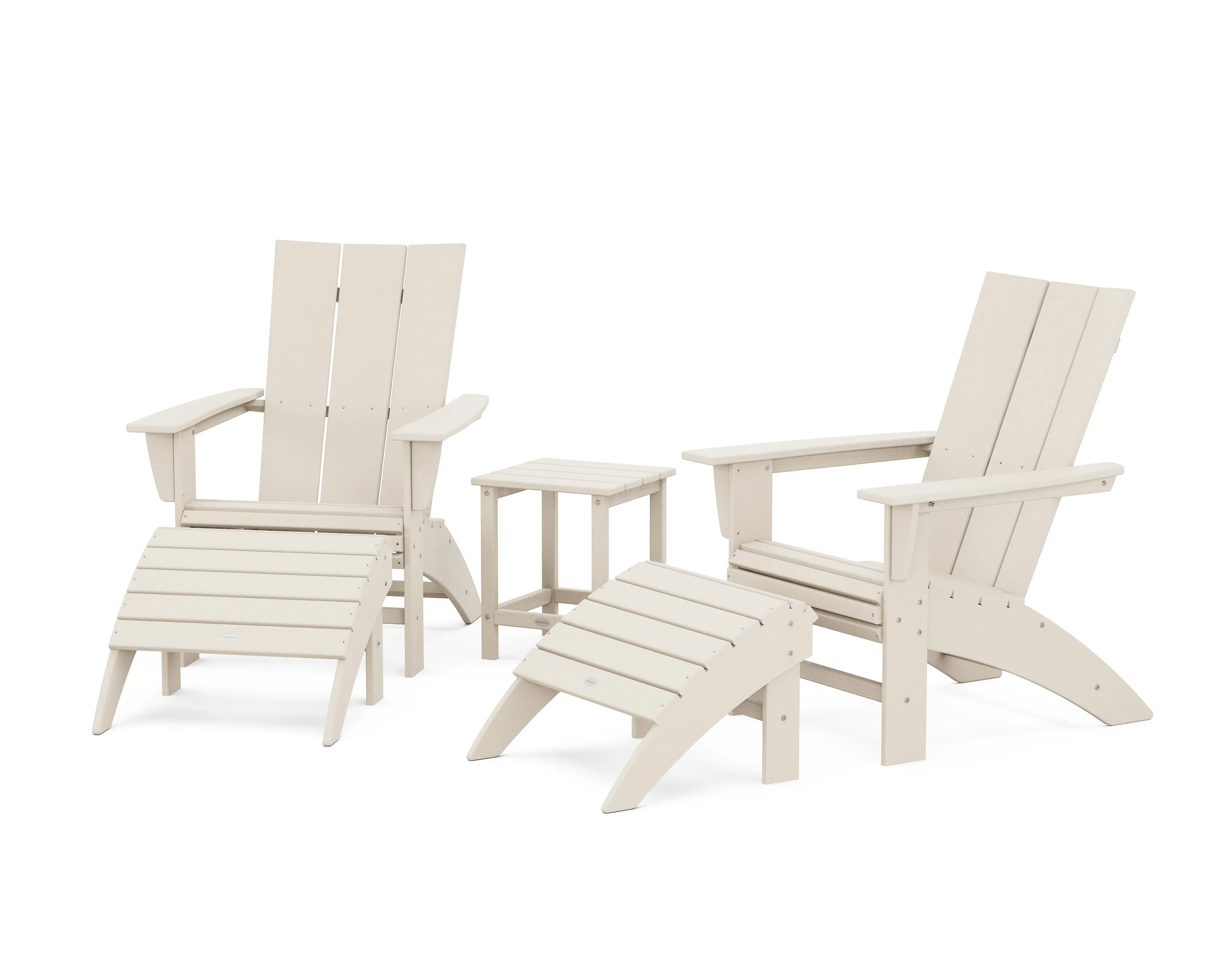 Modern Curveback Adirondack Chair 5-Piece Set with Ottomans and 18" Side Table