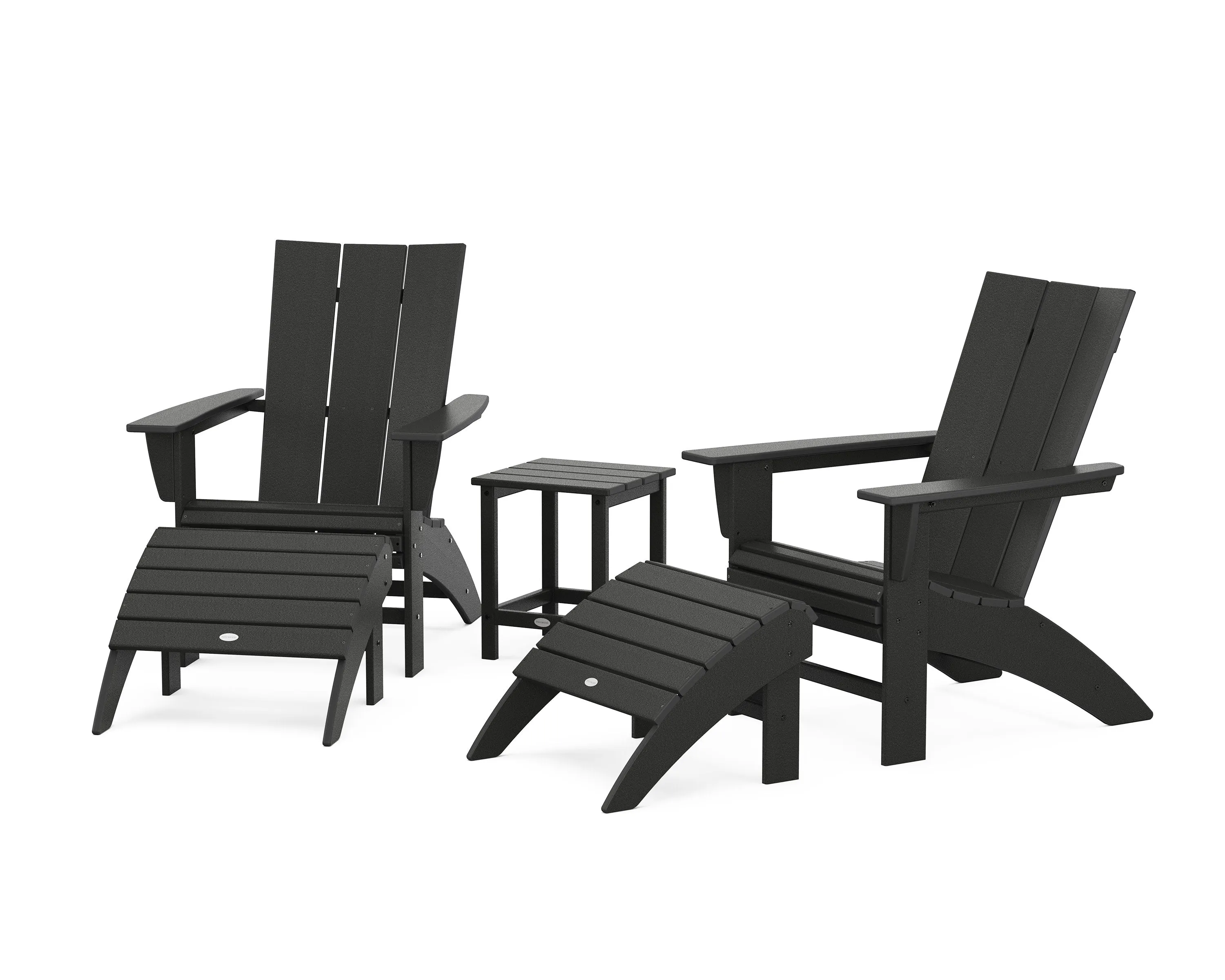 Modern Curveback Adirondack Chair 5-Piece Set with Ottomans and 18" Side Table