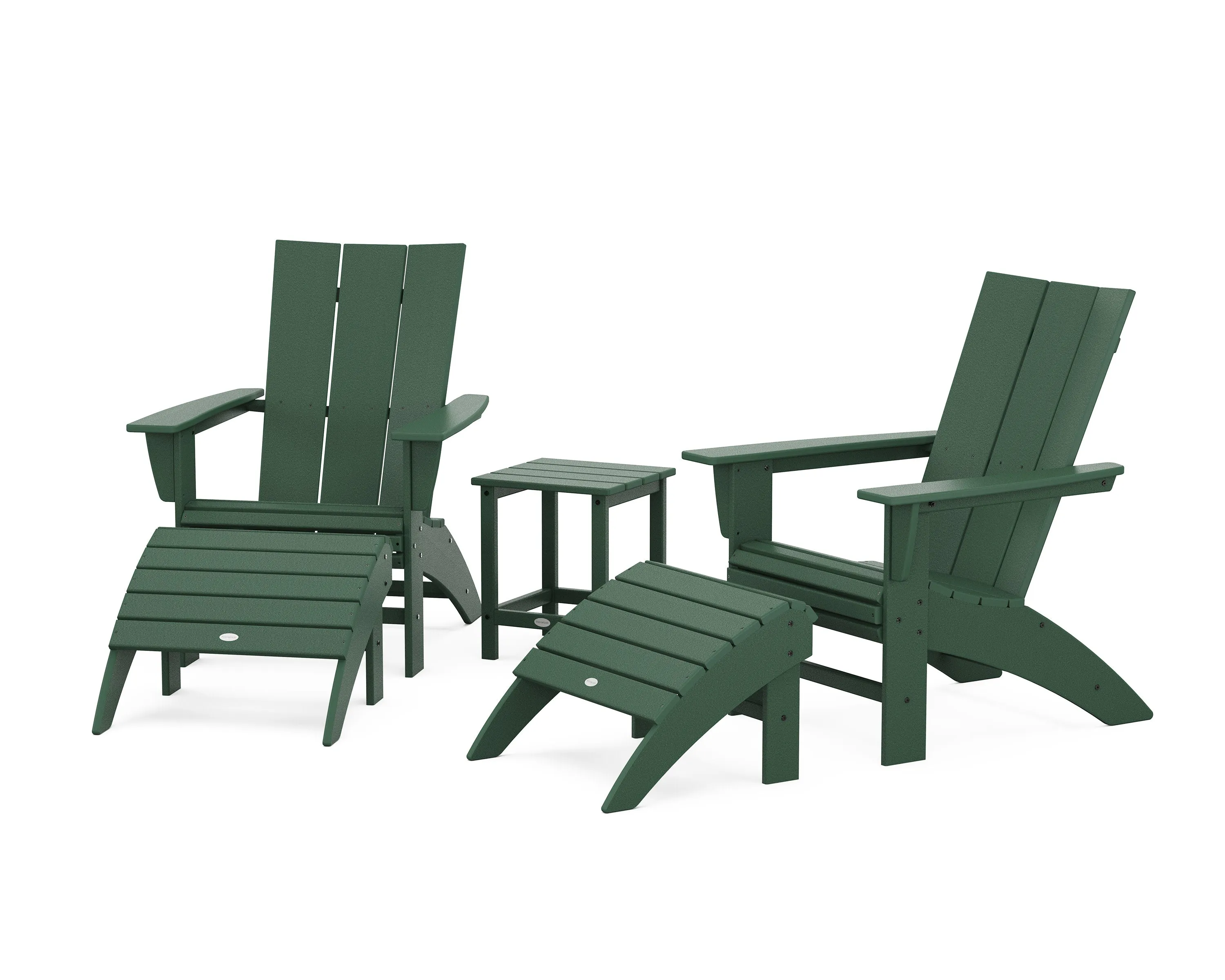 Modern Curveback Adirondack Chair 5-Piece Set with Ottomans and 18" Side Table
