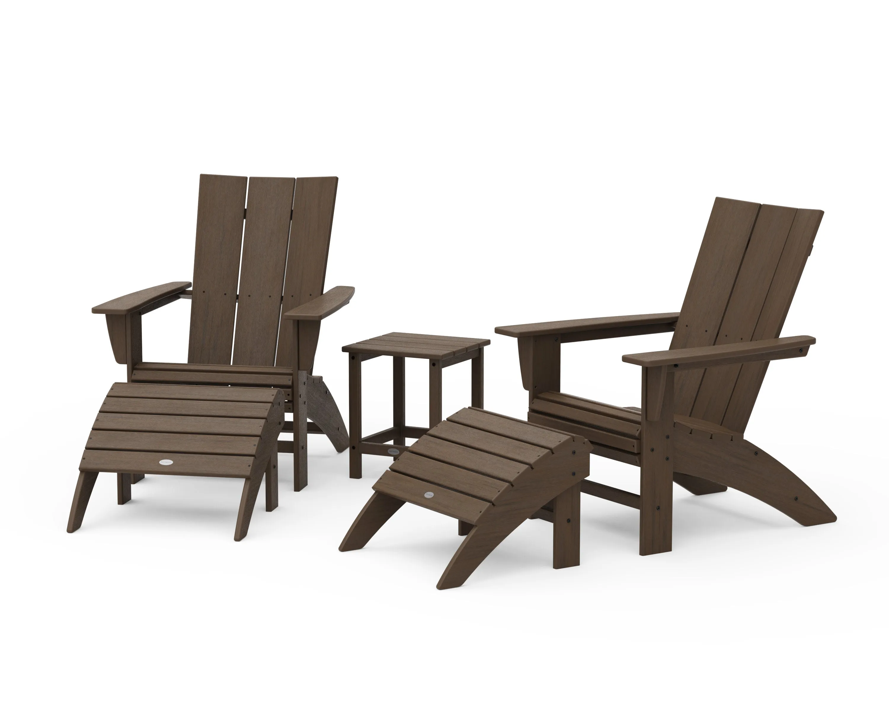 Modern Curveback Adirondack Chair 5-Piece Set with Ottomans and 18" Side Table