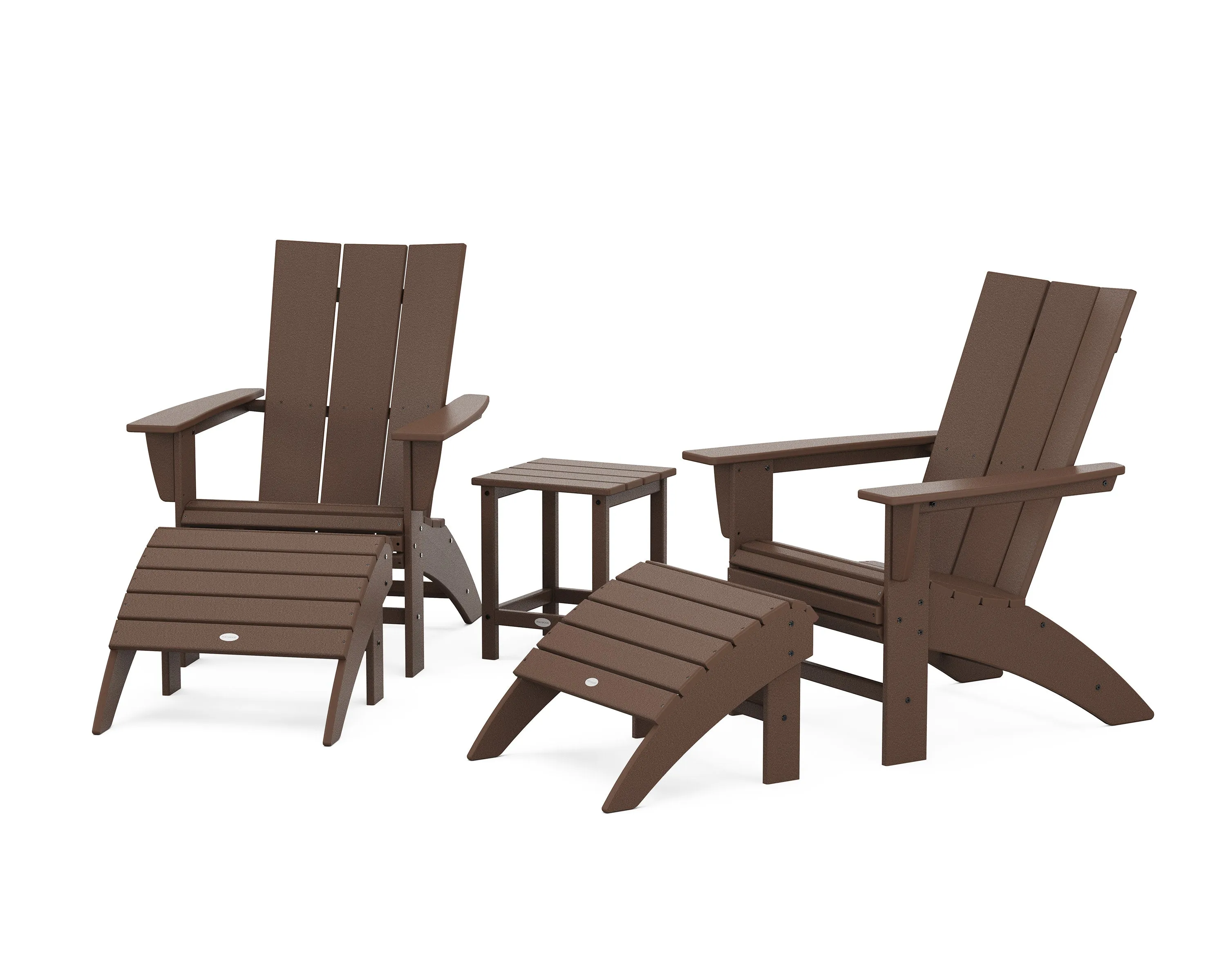 Modern Curveback Adirondack Chair 5-Piece Set with Ottomans and 18" Side Table