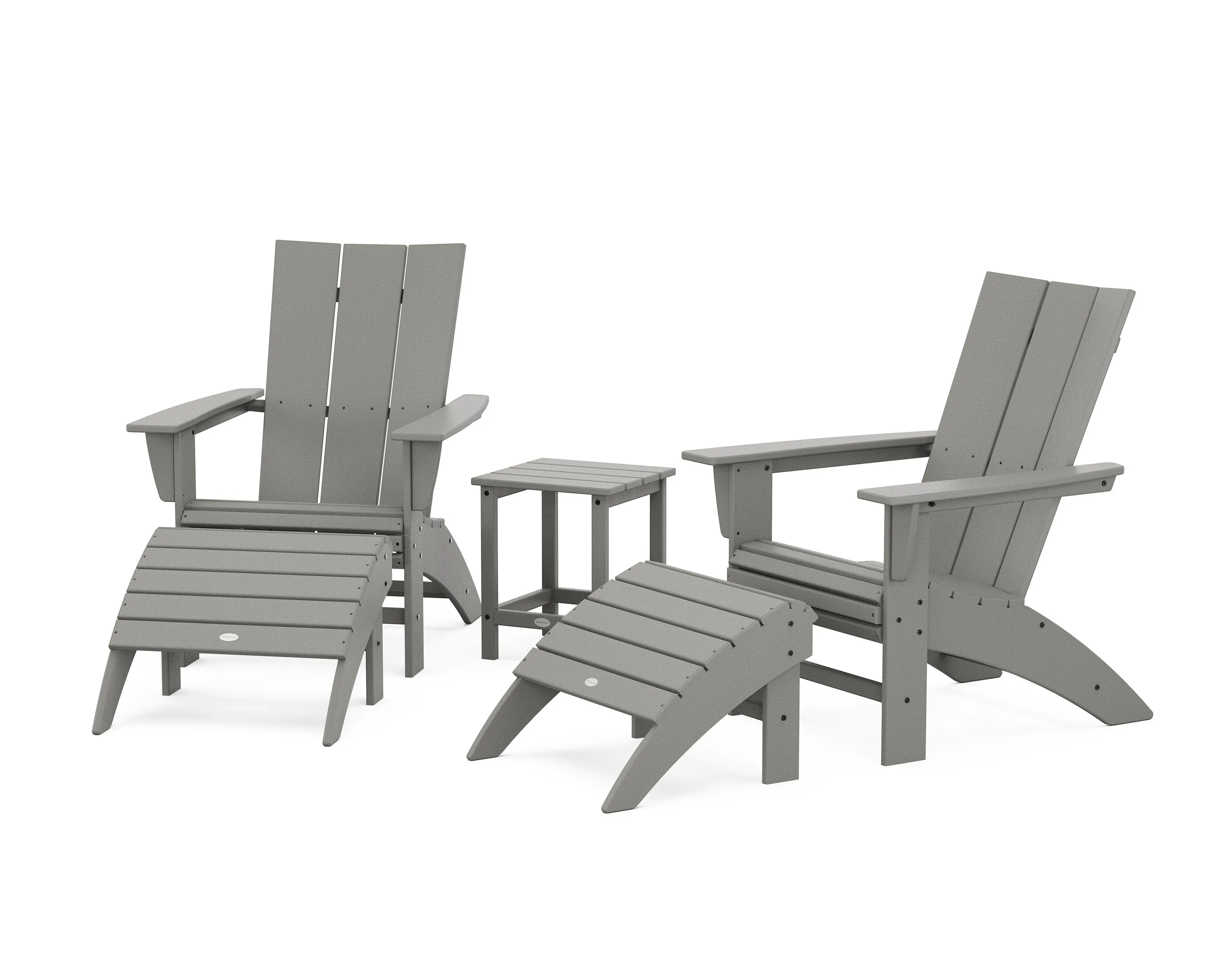 Modern Curveback Adirondack Chair 5-Piece Set with Ottomans and 18" Side Tableoutdoor patio dining furniture set