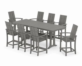 Modern Adirondack 9-Piece Farmhouse Counter Set with Trestle Legsoutdoor patio furniture set