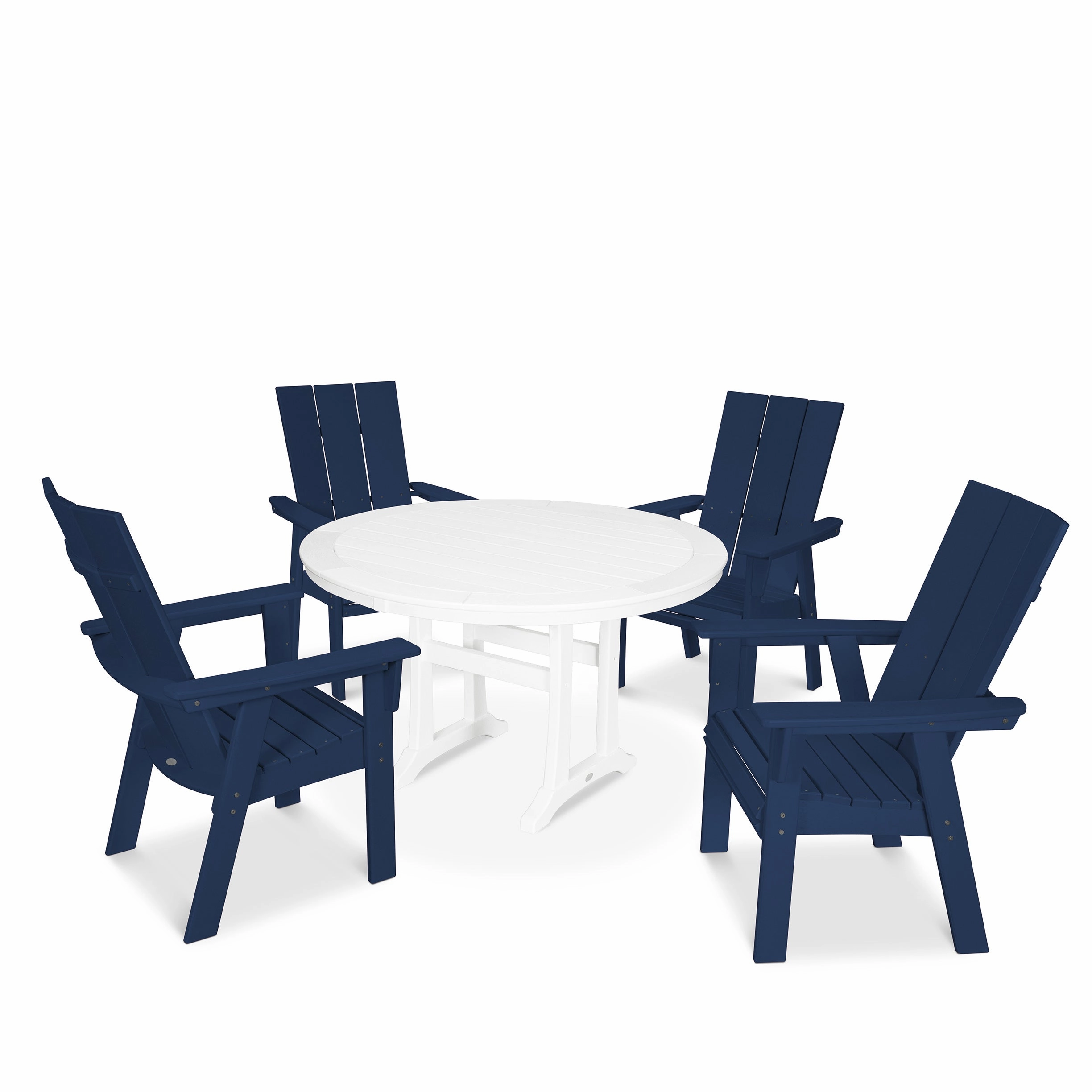 Modern Curveback Adirondack 5-Piece Nautical Trestle Dining Set
