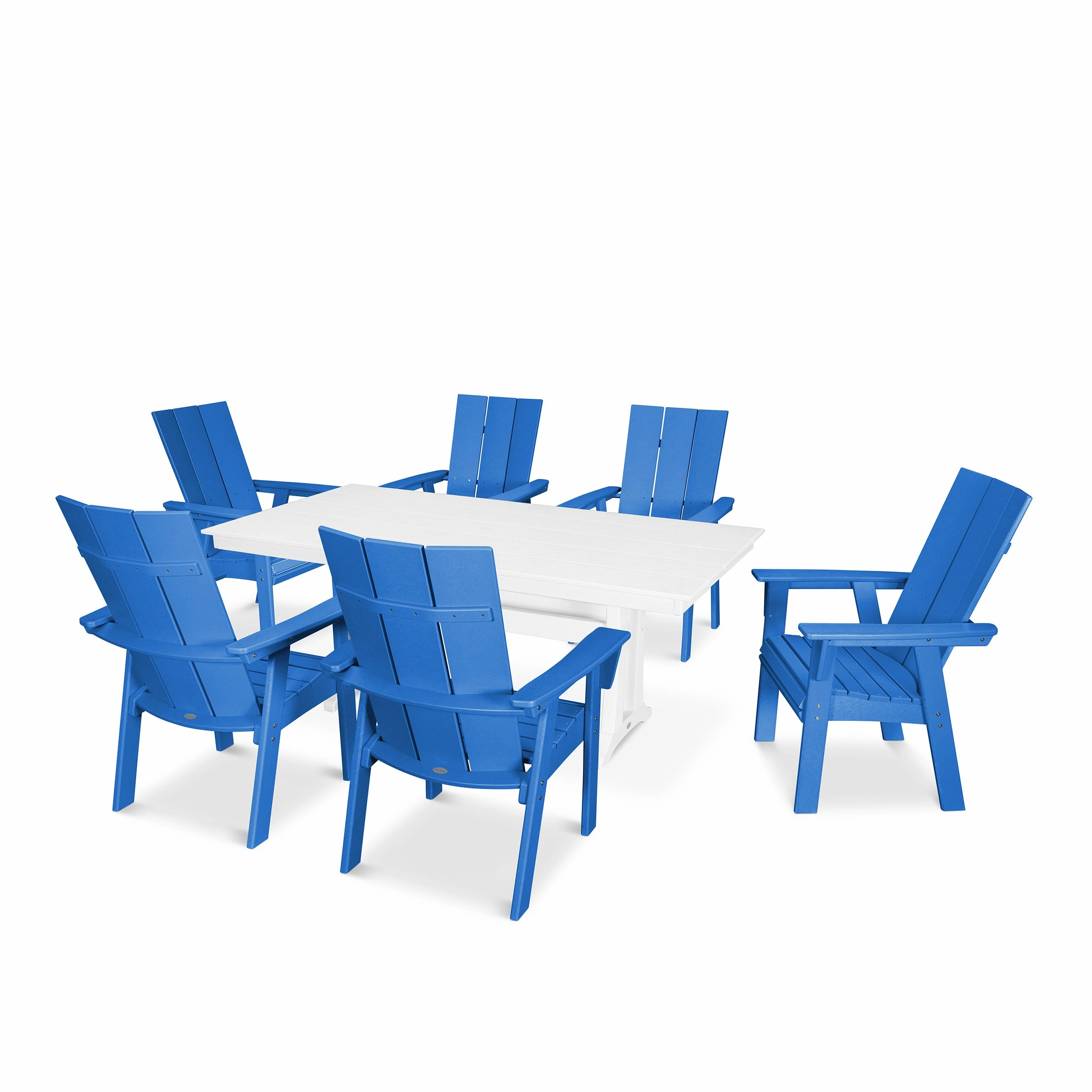 Modern Curveback Adirondack 7-Piece Farmhouse Dining Set with Trestle Legs
