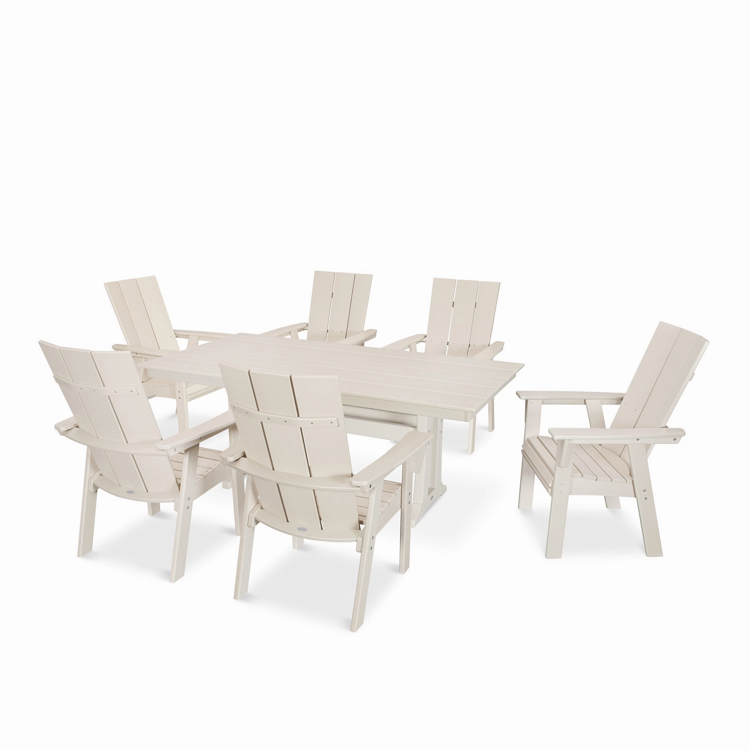 Modern Curveback Adirondack 7-Piece Farmhouse Dining Set with Trestle Legs