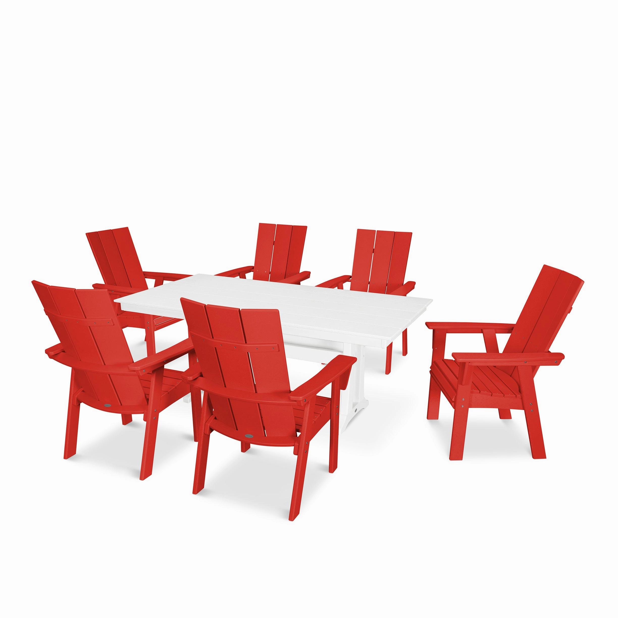 Modern Curveback Adirondack 7-Piece Farmhouse Dining Set with Trestle Legs