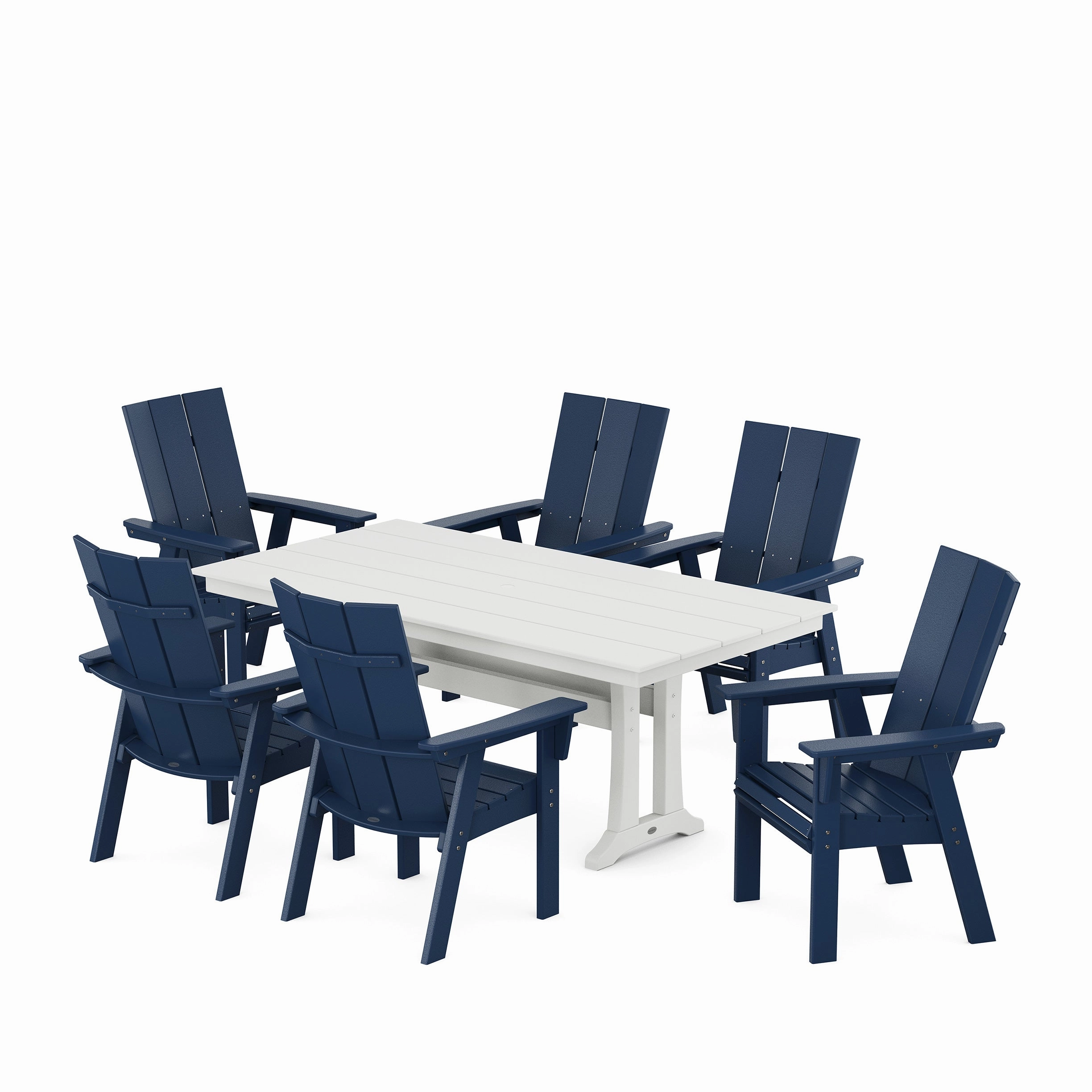 Modern Curveback Adirondack 7-Piece Farmhouse Dining Set with Trestle Legs