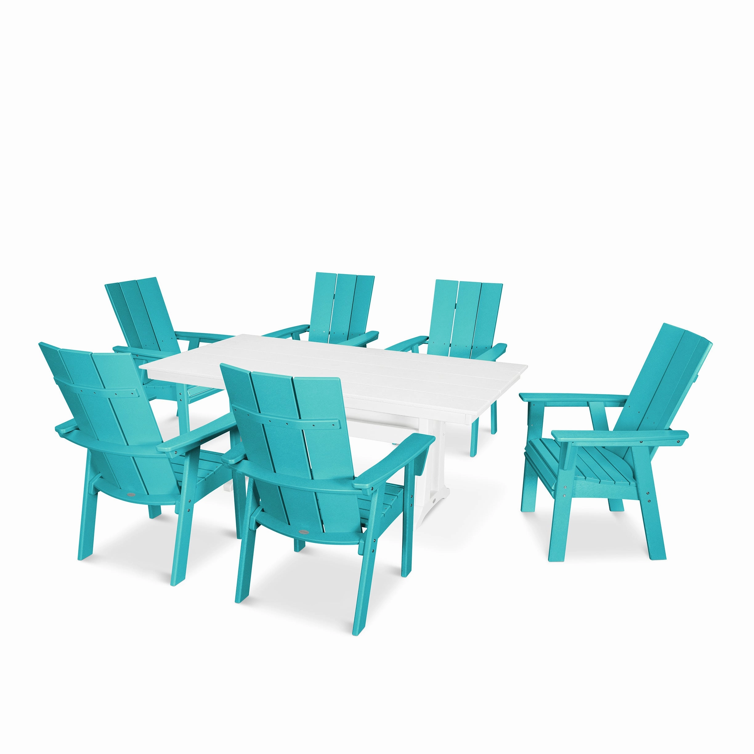 Modern Curveback Adirondack 7-Piece Farmhouse Dining Set with Trestle Legs
