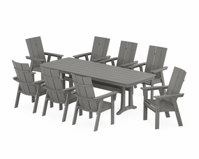Modern Curveback Adirondack 9-Piece Dining Set with Trestle Legsoutdoor patio furniture set